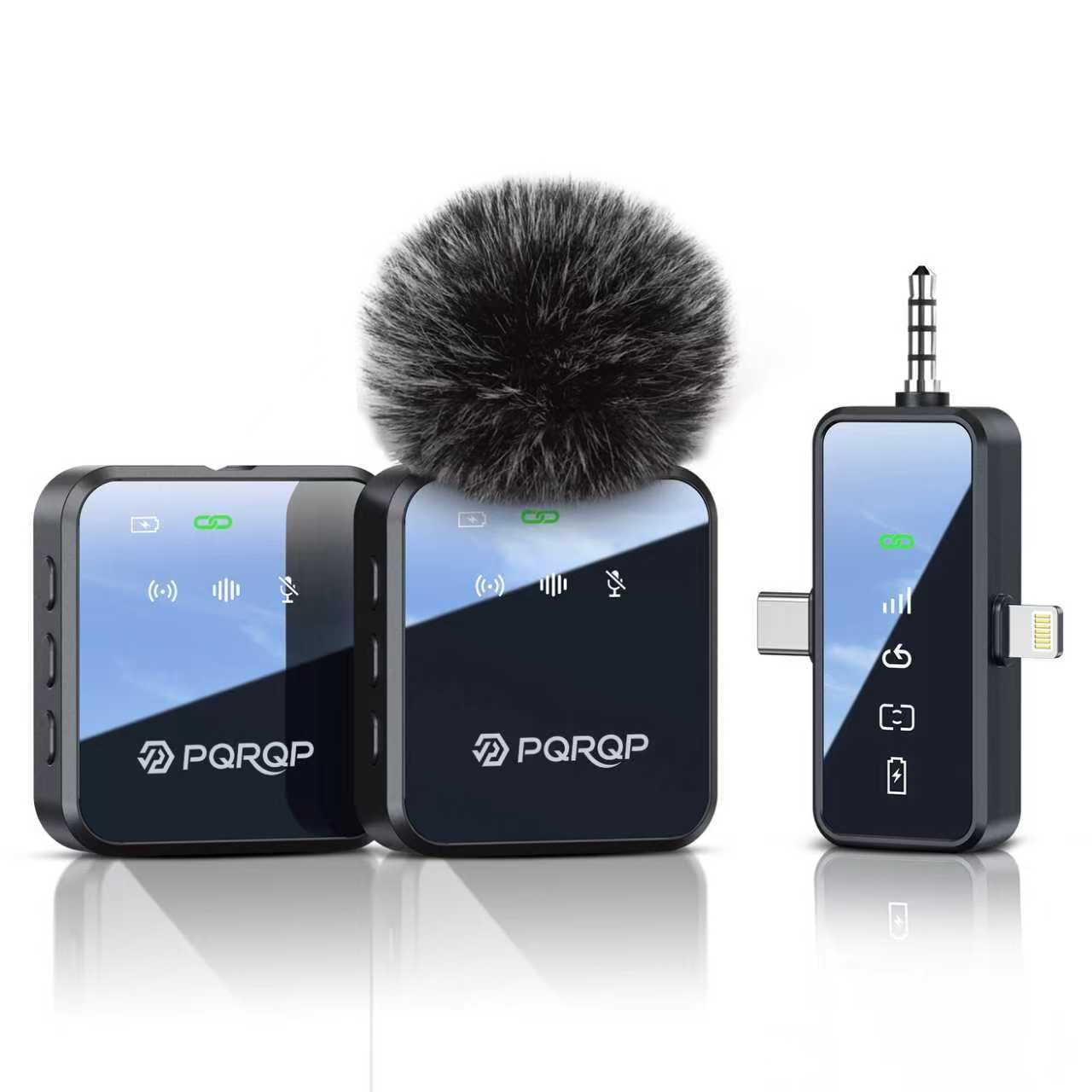 PQRQP 3-in-1 Mini Microphone for iPhone/Android/Camera, Hi-Fi Audio, 48kHz/24-bit,Wireless Microphone, 328ft Range, 20H Battery, Lapel Mic with Noise Reduction for TikTok, YouTube-Soot Black