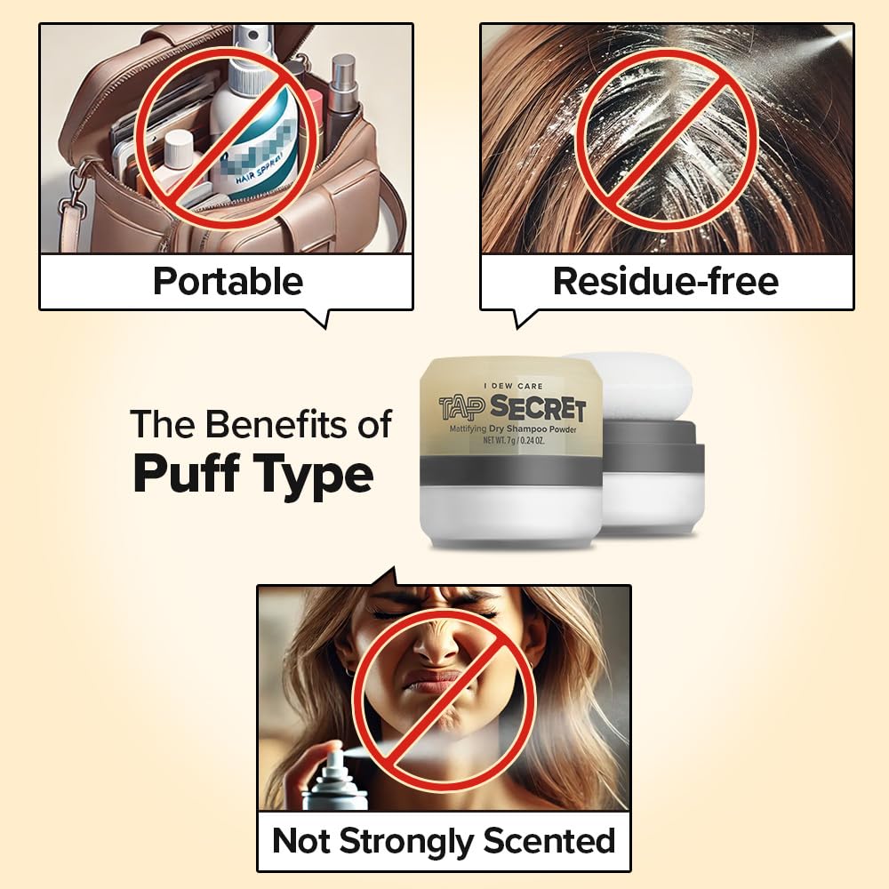 I DEW CARE Dry Shampoo - Tap Secret Trio Gift set | Instantly Refresh Hair with Black Ginseng, Non-aerosol, Benzene-free,Powder, Fuller Looking Hair, No White Cast, Kbeauty, Mother's Day Gift, 3 Count, 0.81Oz
