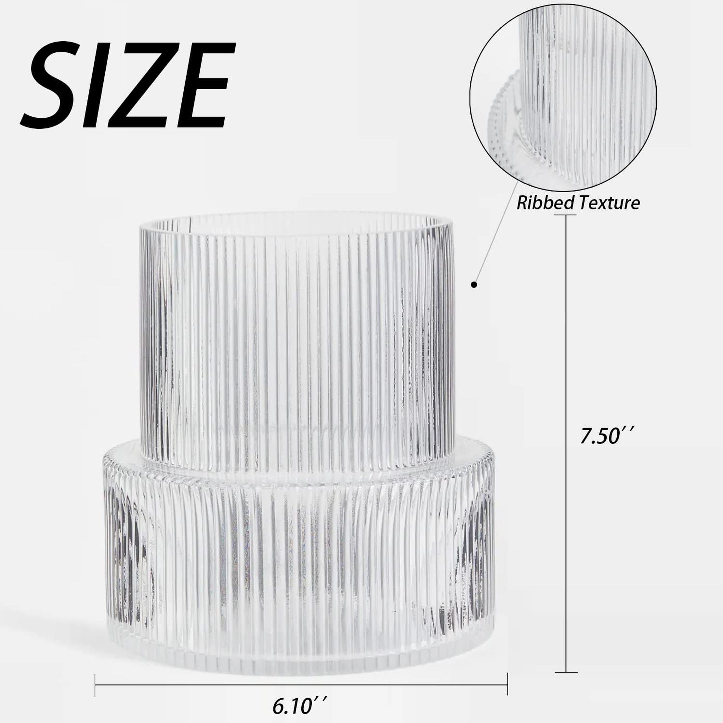 YANWE1 Clear Glass Vase, Ribbed Vase, Fluted Glass Vase, Flower Vase, Modern Vase for Centerpieces, Decorative Vase for Living Room, Dining Table, Entryway, Mantle, Shelf, Wedding, Office, 7.5 Inches