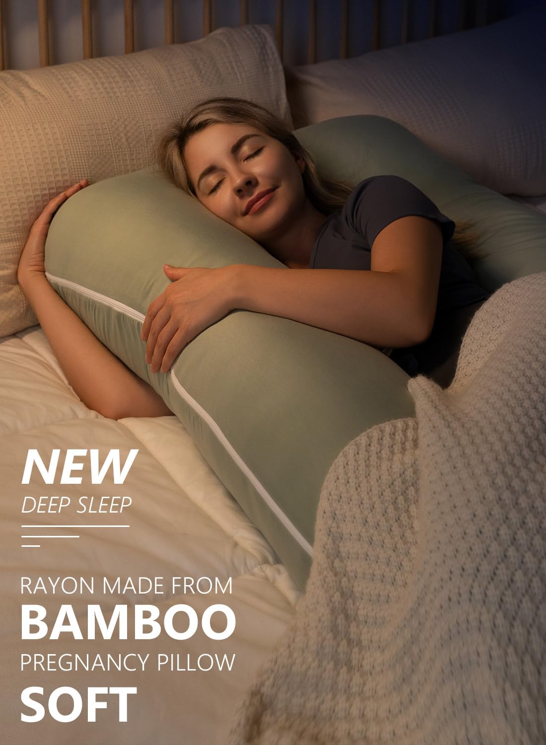 Meiz Cooling Pregnancy Pillows, 55 Inch U Shaped Pregnancy Pillows for Sleeping, Maternity Pillow for Pregnant Women, Rayon Cover from Bamboo, Green