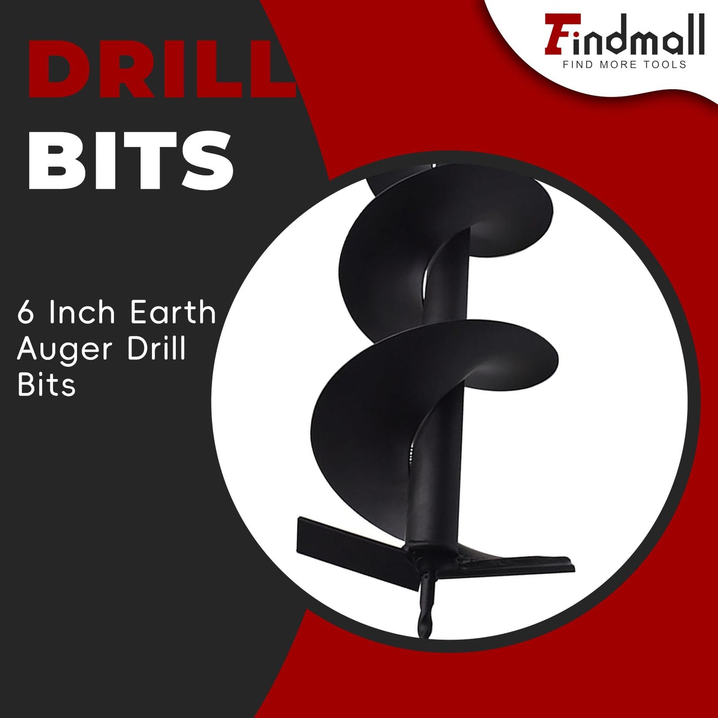 findmall Earth Auger Drill Bits 4" 6" 8" 10" 12" for Gas Powered Post Fence Hole Digger (6inch) Hole Inner Diameter 3/4 Inch