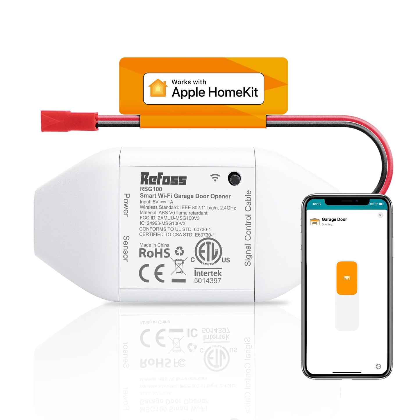 Refoss Smart Wi-Fi Garage Door Opener, Compatible with Apple HomeKit, Siri, Alexa & Google Assistant, Carplay, App Remote Control, Support 2.4GHz WiFi Only