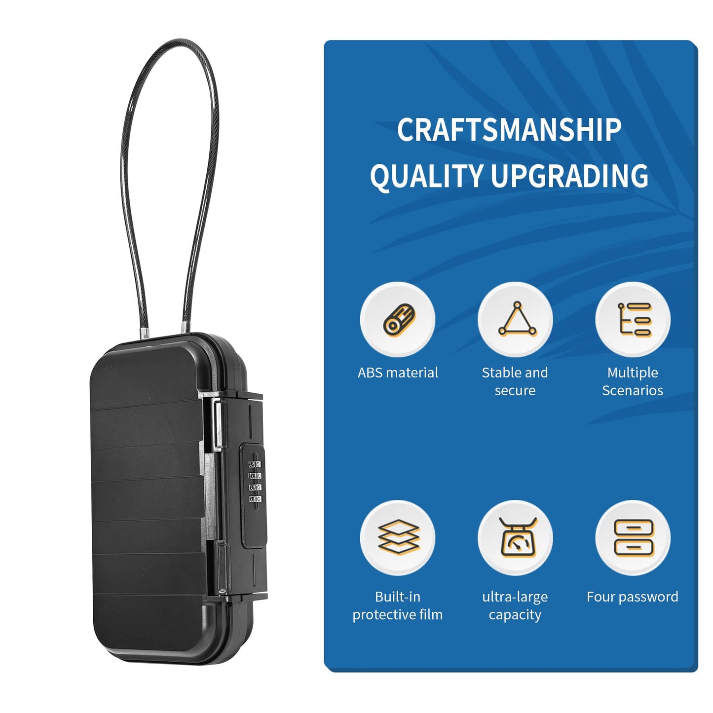 CADUFUELLY Travel Safe Portable Password Box ABS+Stainless Steel Brushed Outdoor Portable Mini Valuables Storage Box, Office, Hotel, Cars, Travel etc, Waterproof and Fall Proof for Home