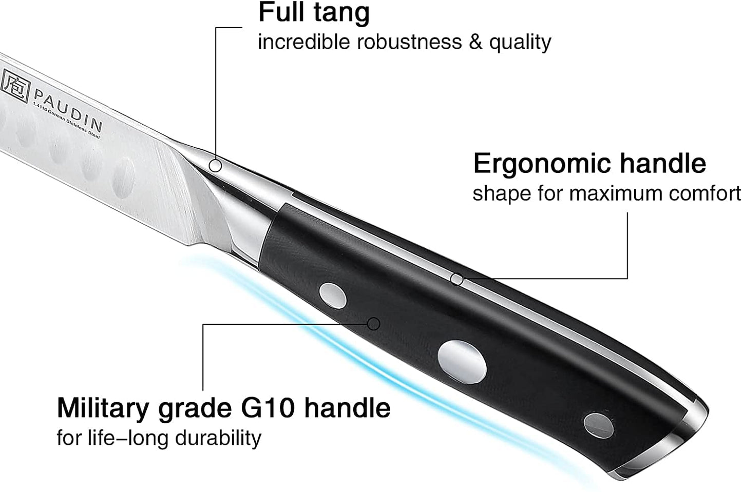 PAUDIN Carving Knife 12 Inch, Premium Brisket Knife, Full Tang Design with Granton Blade and Ergonomic G10 Handle, for Cutting Ham Roast Ribs Turkey, Ideal Gifts for Father's Day (Dishwasher Safe)