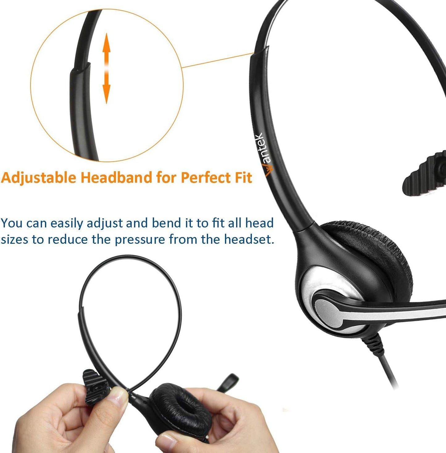 Wantek Wired Phone Headset with Microphone Noise Cancelling, RJ9 Telephone Headsets Compatible with Cisco IP Phones 6841 6951 7821 7841 7861 7940 7942 7945 7960 7962 7965 7975 8811 8841 8865 8961