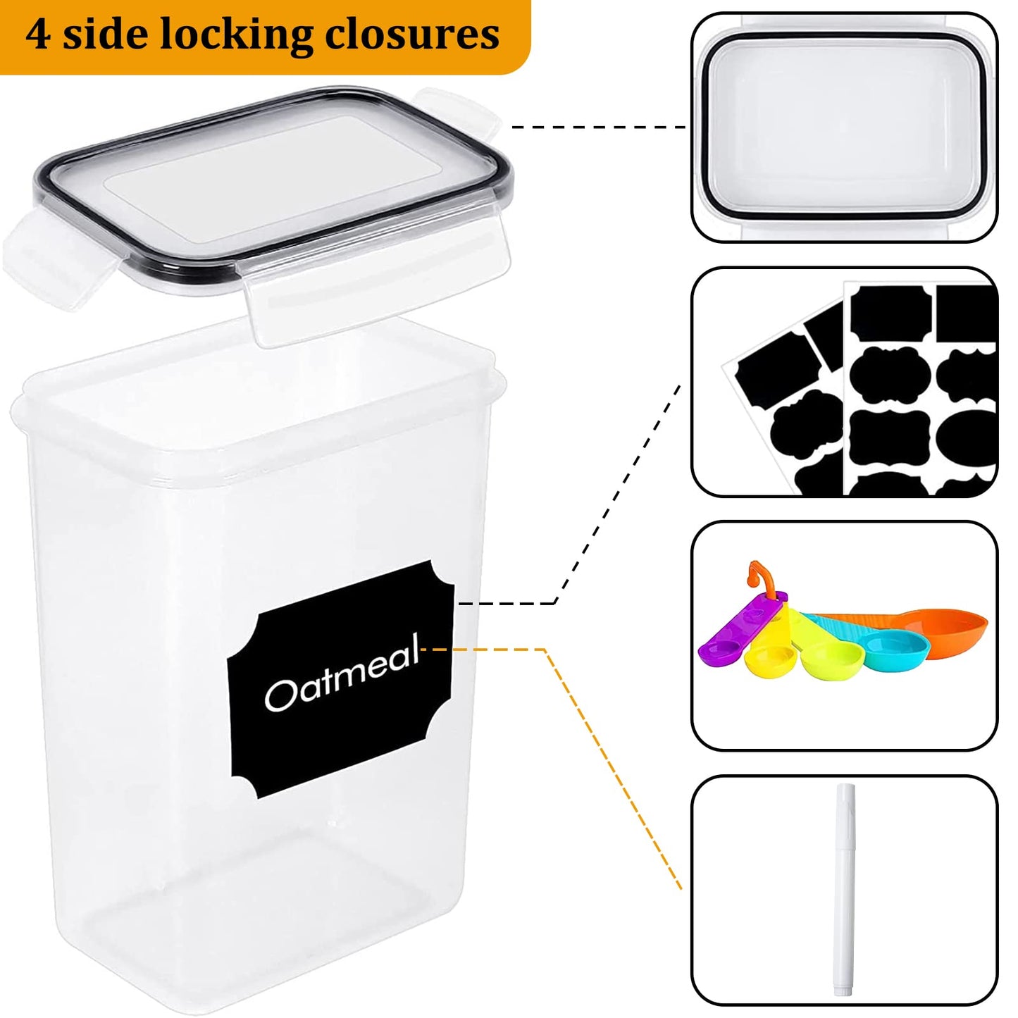 stusgo 42 Pack Airtight Food Storage Containers with Lids, Plastic Kitchen and Organization Canisters for Cereal, Flour and Sugar, BPA Free, Includes Spoons, Labels and a Pen