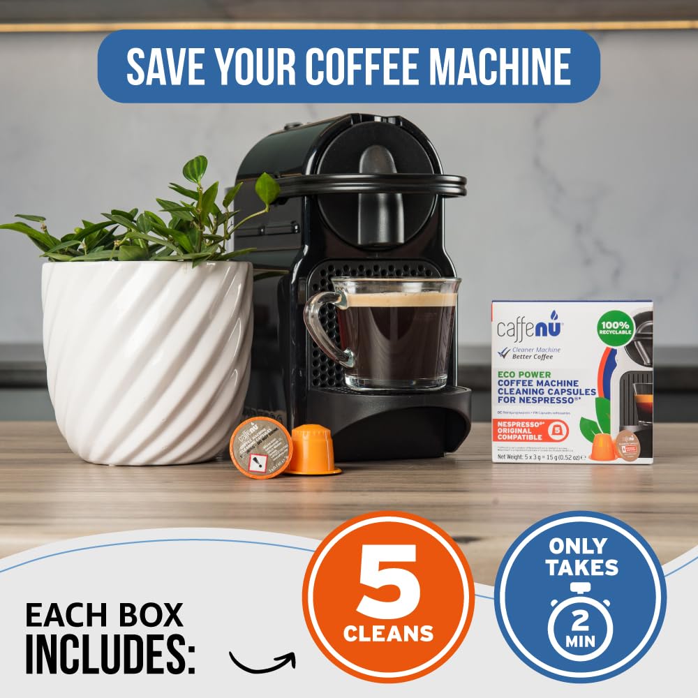 Caffenu Cleaning Pods Compatible with Nespresso Originaline. Improves Coffee Flavor. 5 Cleaning Capsules, Use with Descaling Kit.
