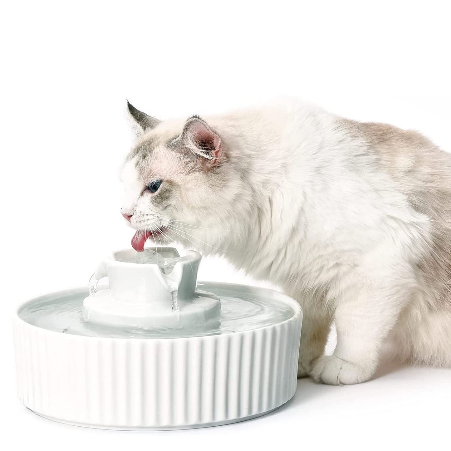 Ceramic Pet Drinking Fountain-2.1L/71oz Ceramic Cat Water Fountain-Automatic Ceramic Water Fountain for Cats and Dogs with with Ultra-Quiet Pump(White) (White)
