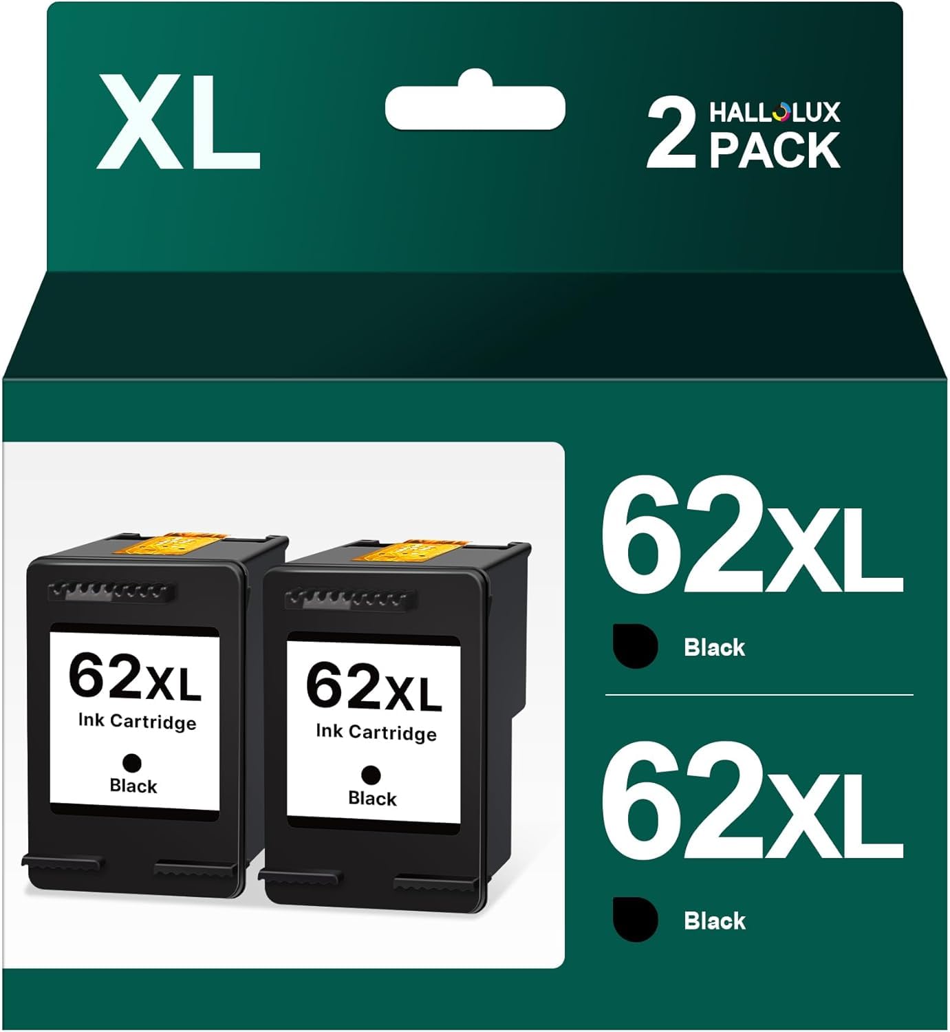 62XL Black Ink Cartridges Replacement for 62 Black Ink Cartridges 62XL Black Ink High Yield Compatible with OfficeJet 250 200 5740,Envy 5660 5540 7640 5640 Printer (2 Black)