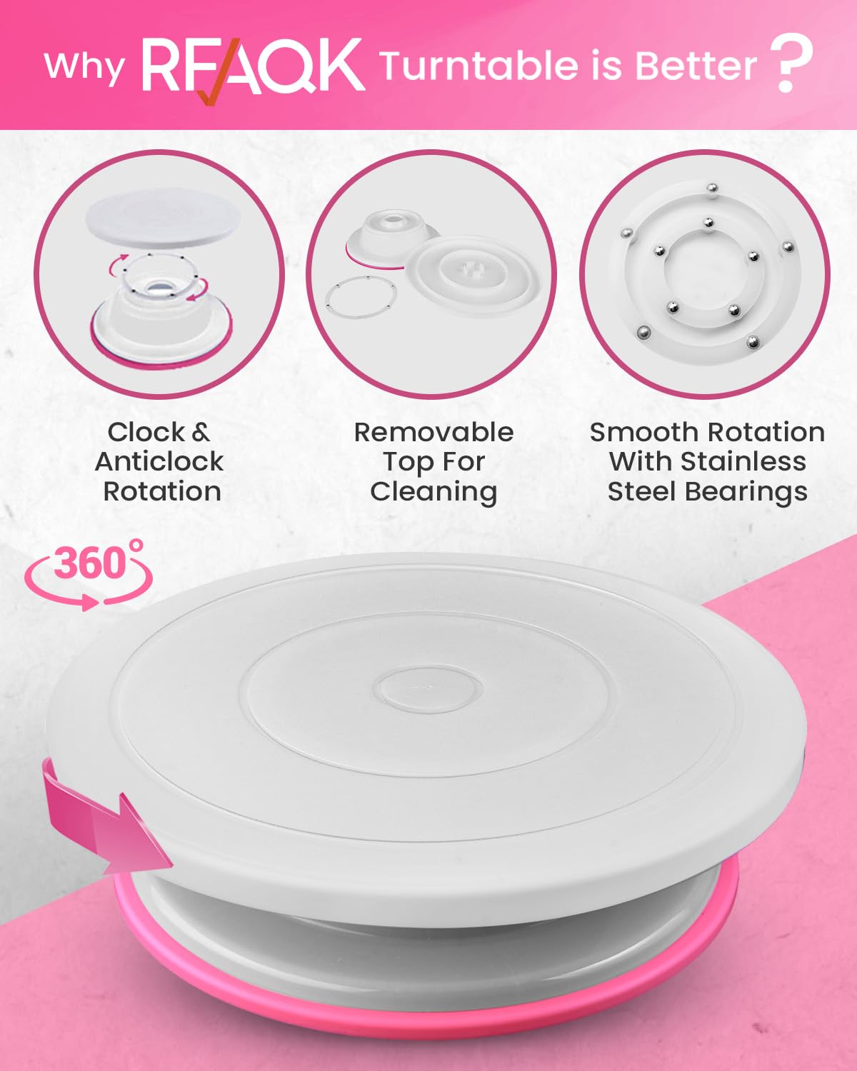 RFAQK 200 PCs Cake Decorating Kit with Cake Turntable-48 Numbered Easy to use Icing Tips-7 Korean Tips with Booklet & E.Book-Straight & Offset Spatula-Cake Leveler & Other Baking Supplies