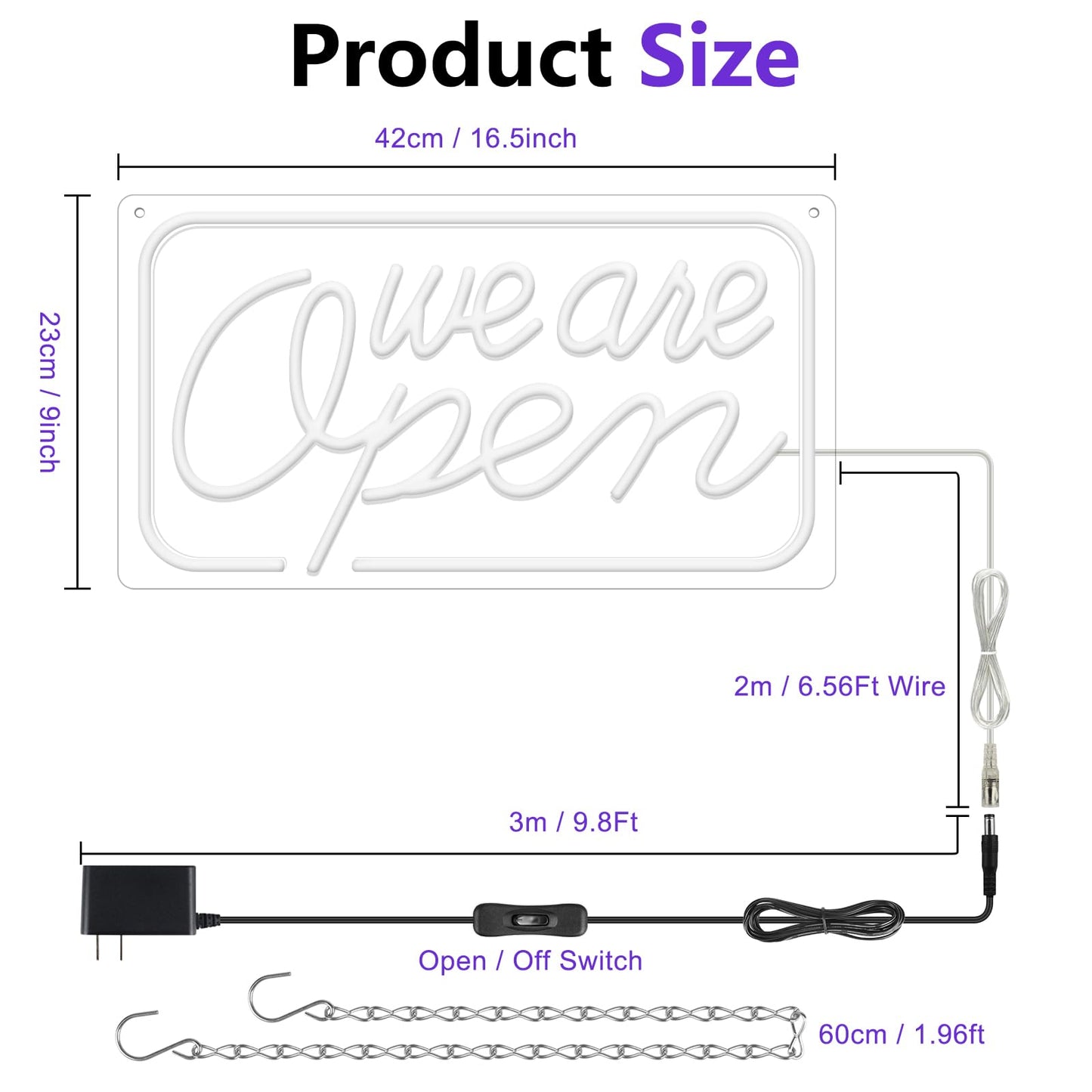 Neon We Are Open Signs for Business, 16.5''x 9'' Open Sign LED, Super Bright & Easy to Spot Open Neon Sign(Red&Yellow&Cool White), with ON/OFF Switch & Adapter, Ideal for Window, Party, Wall, Bars,