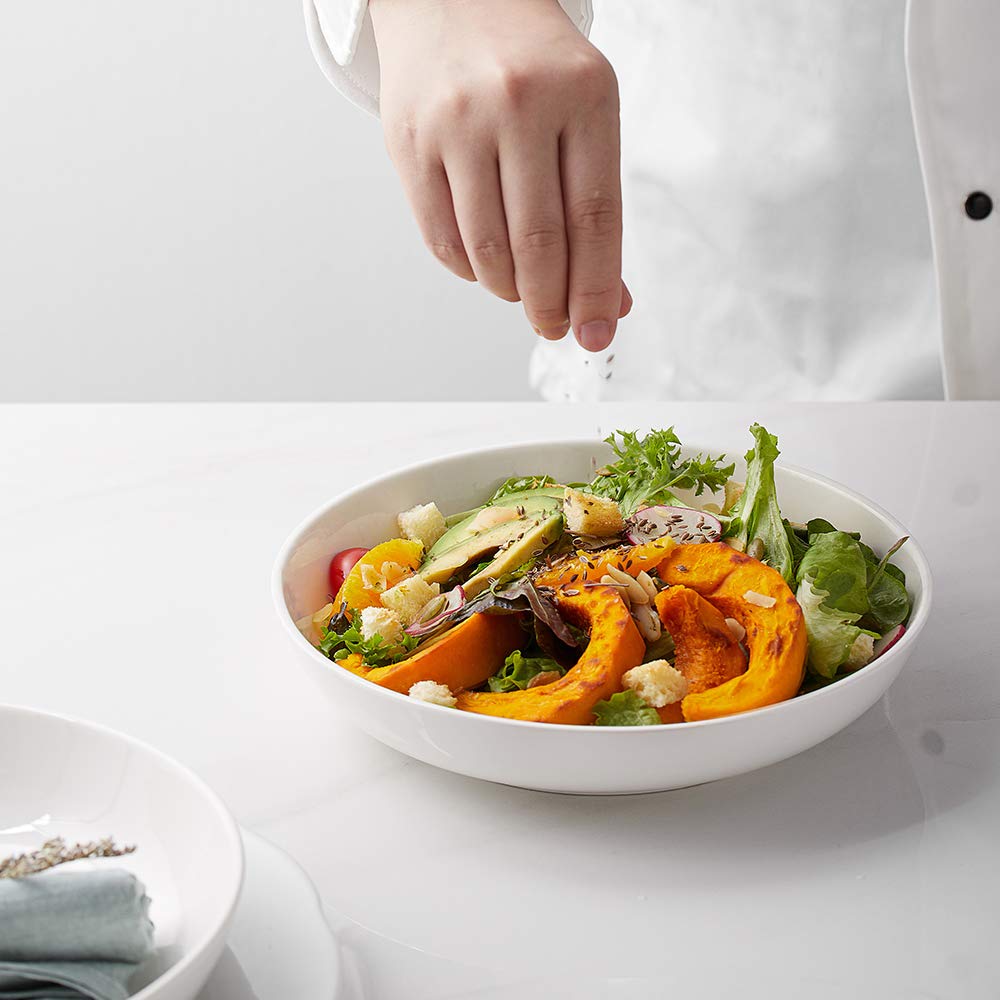Y YHY Pasta Bowls,Large Salad Serving Bowls,White Soup Bowl Microwave Safe,Sturdy Porcelain,30 Ounces,Set of 6