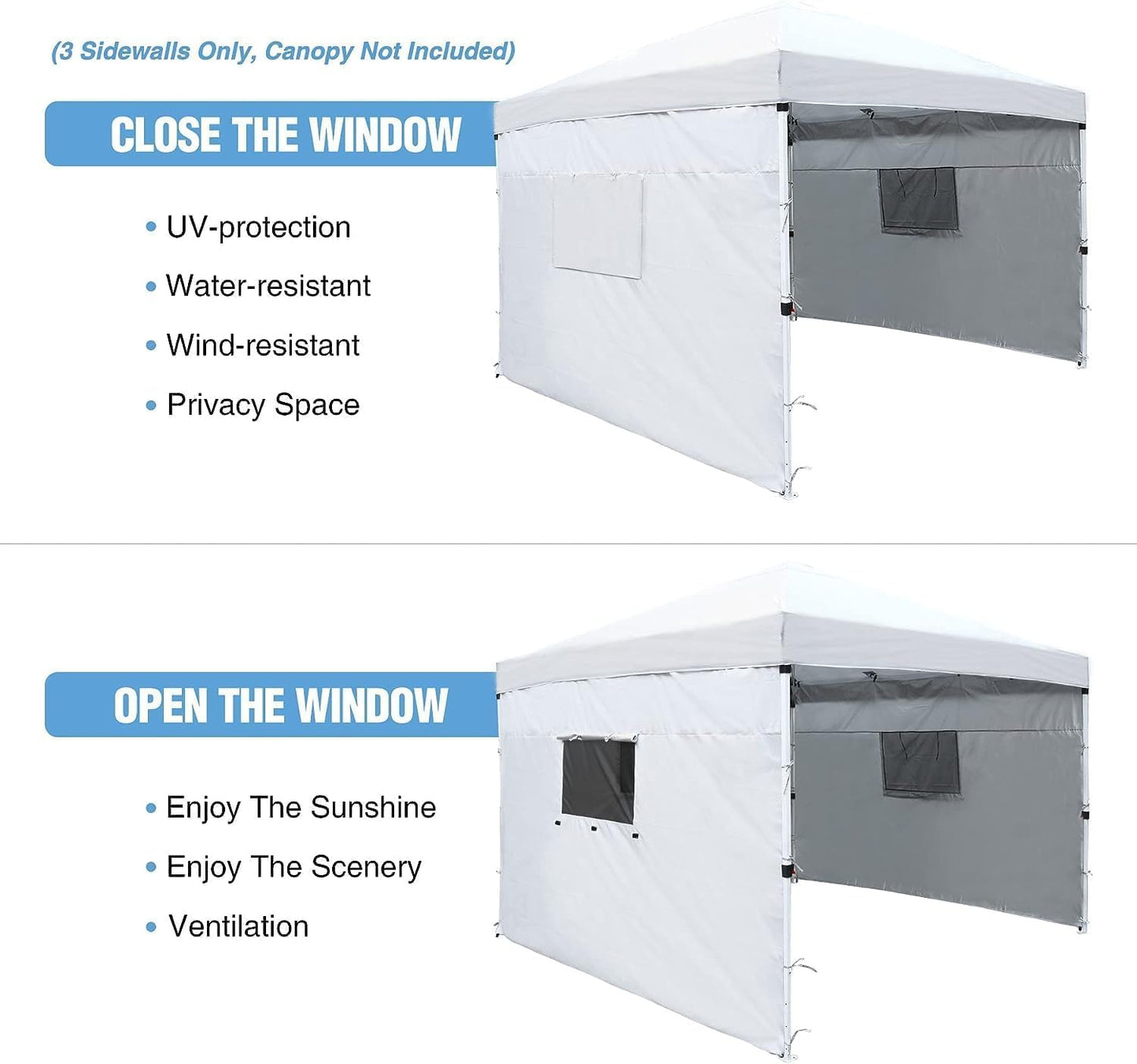 REDCAMP 10x10ft Pop Up Canopy Sidewall with Window, 3 Packs Tent Walls Only, White