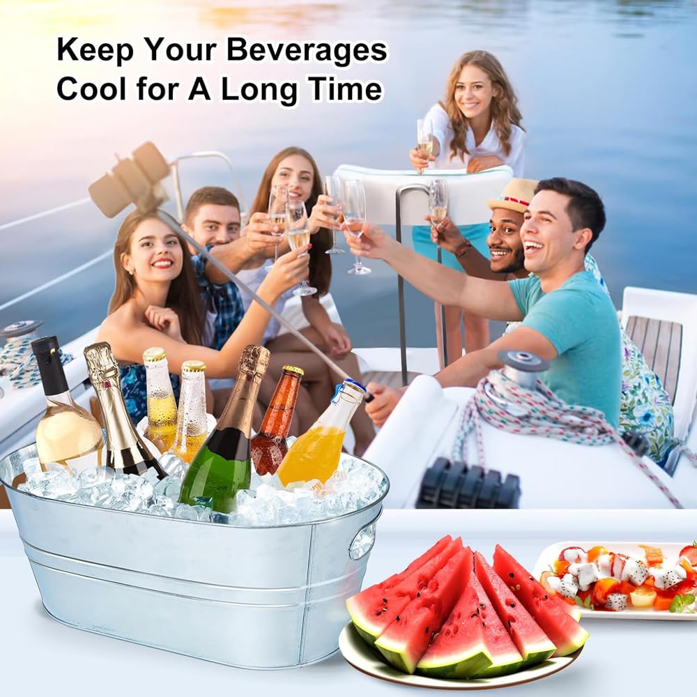 4 Pack Galvanized Tub Beverage Tubs, 4 Gallon Large Ice Buckets with Carry Beer Drink Storage Cooler Metal Beverage Ice Tub, for Parties and Cocktail Bar Mimosa Bsupplies