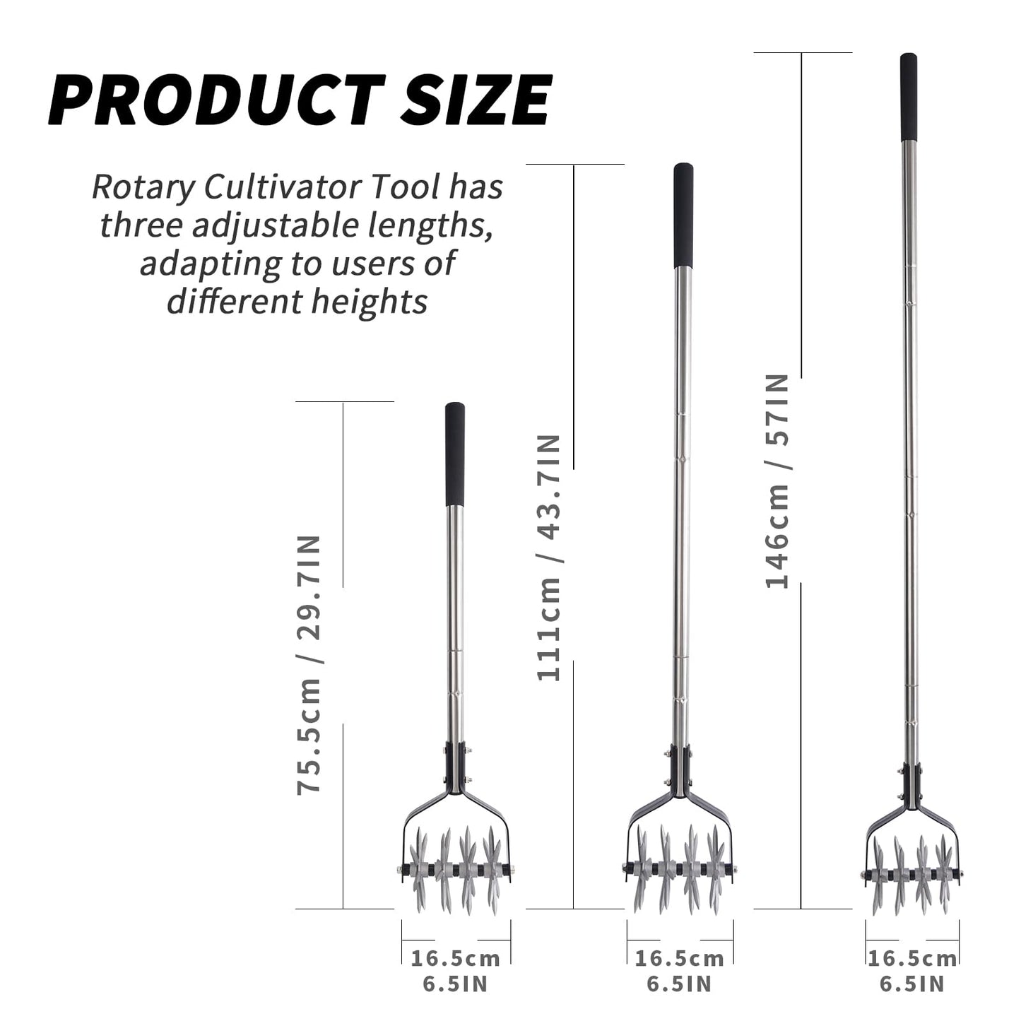 BARAYSTUS Rotary Cultivator Tool, Adjustable Garden Hand Tiller, Aerate, Weed, Plant, Garden Cultivator for Soil Mixing or Reseeding Grass