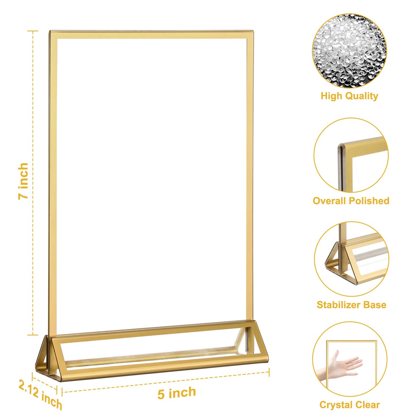 EHWINE 12 Pack Acrylic Sign Holder 5 x 7, Double Sided Gold Picture Frame Stand up Table Top Sign Holders, Clear Display Stand Menu Flyer Holder for Wedding Party (Provide Non-slip Mats)