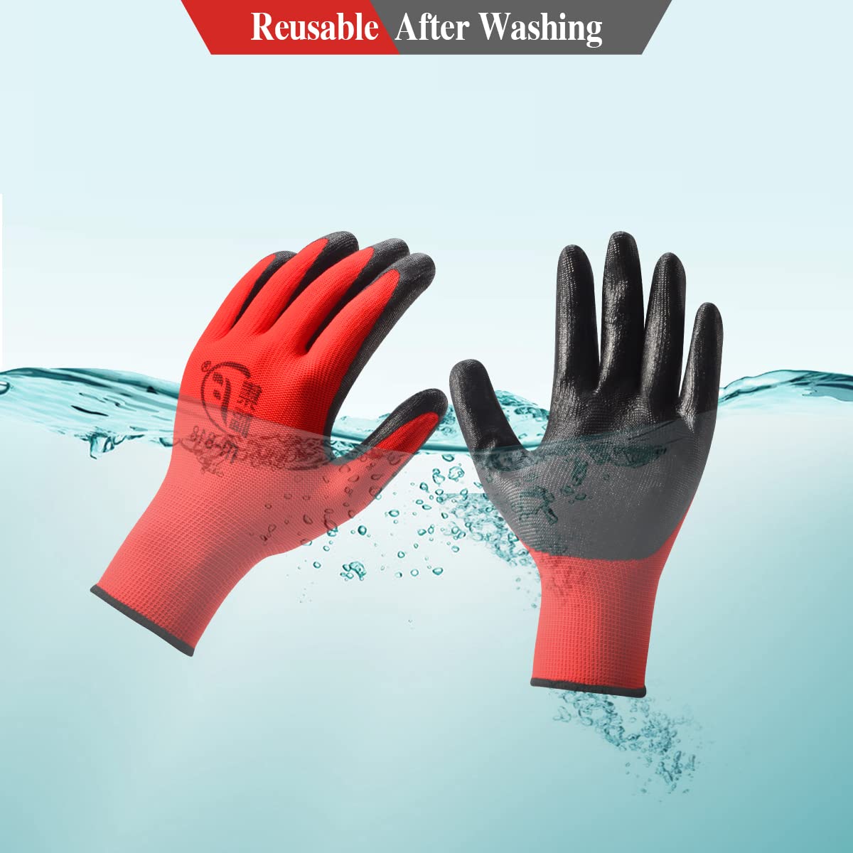 48 Pairs Gardening Gloves for Men Women Rubber Coated Breathable Large Garden Construction Gloves Men Safety Work Gloves, Black & Red