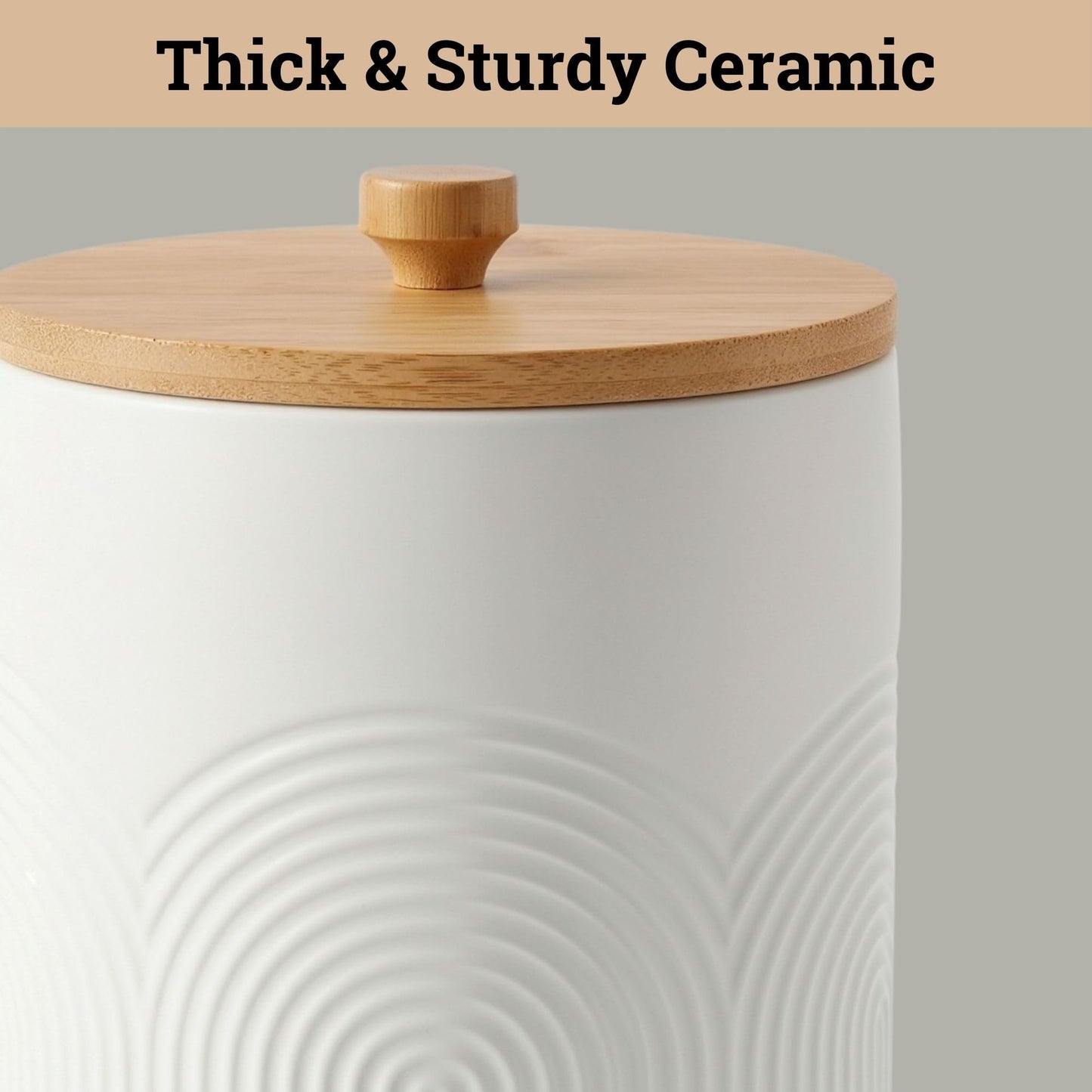 Ceramic Kitchen Canisters for Countertop Set of 3 with Airtight Bamboo Lids - White Kitchen Canisters with Airtight Lids - Flour Sugar Canister Set - Flour and Sugar Containers Farmhouse - Coffee Jar