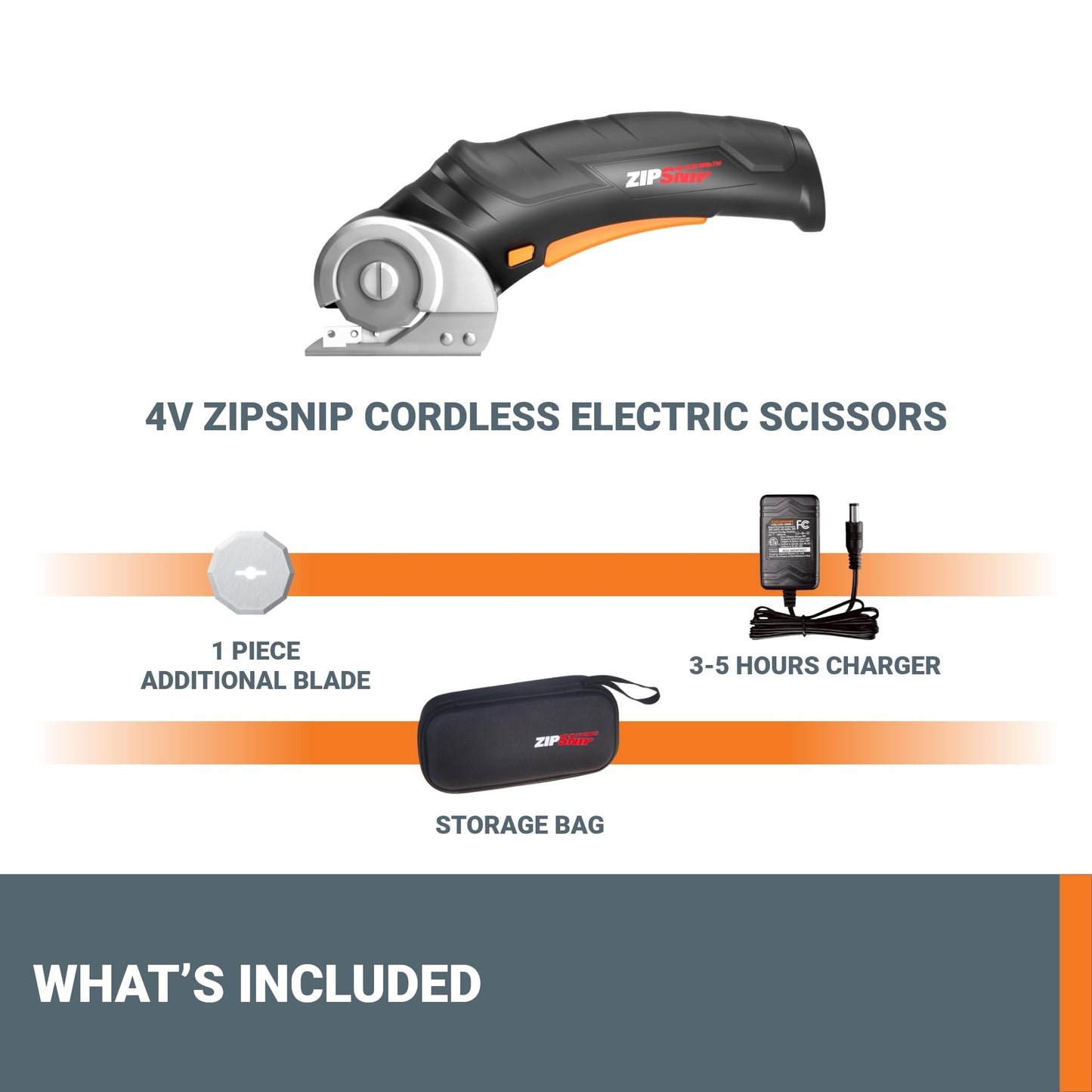 Worx Zipsnip Cordless Electric Scissors, Rechargeable Cardboard Cutter, 4V Powerful Fabric Scissors with 2 Safety Blades and Storage Bag WX082L.2