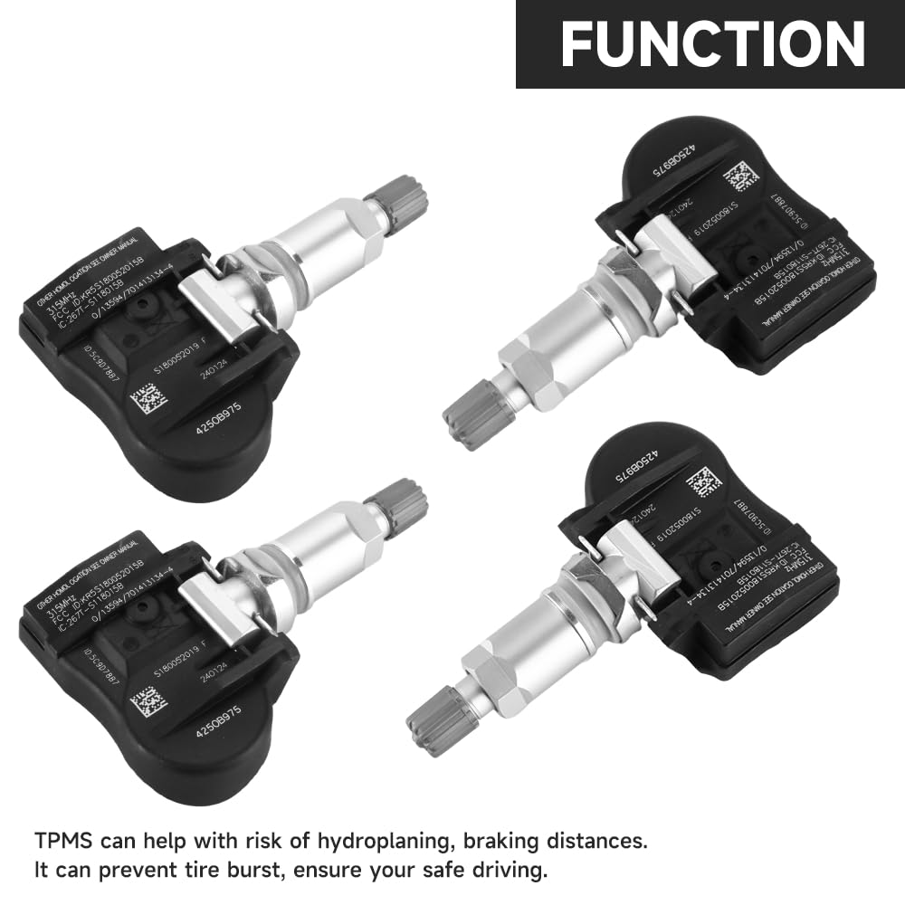 YOLLKY 315MHz TPMS Sensor, Tire Pressure Monitoring System Sensor - Compatible for Mitsubishi Outlander, Lancer, i-MiEV, Outlander Sport - Replace Part 4250B975 Set of 4, 231001gu0028