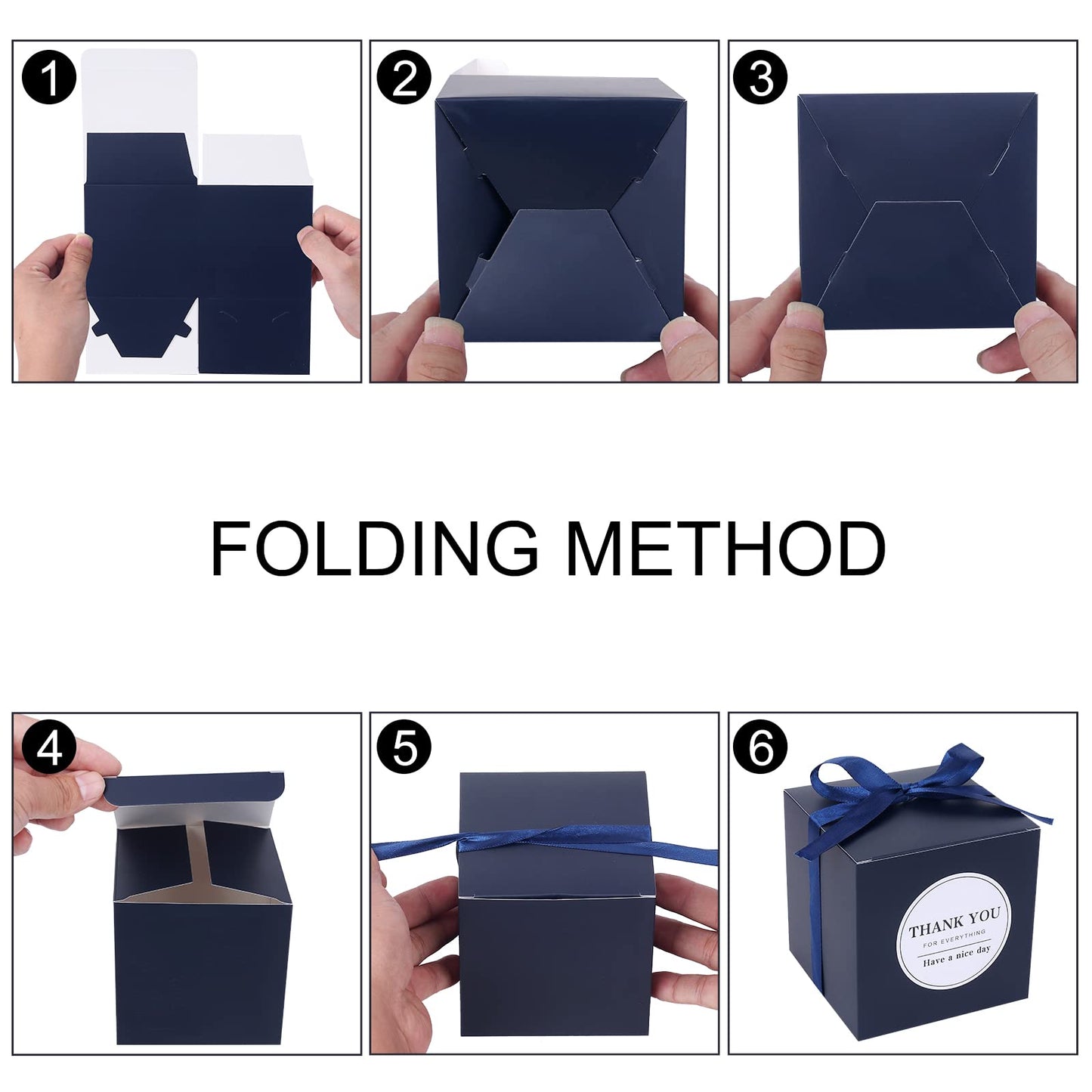 COTOPHER Small Gift Boxes 100 Pack 4x4x4 inches Navy Gift Boxes with Lids for Gifts, Crafting, Wedding Party Favor, Cupcake Boxes, Candy, Bridesmaids Proposal Box with Ribbons and Stickers (Navy, 100 pcs)