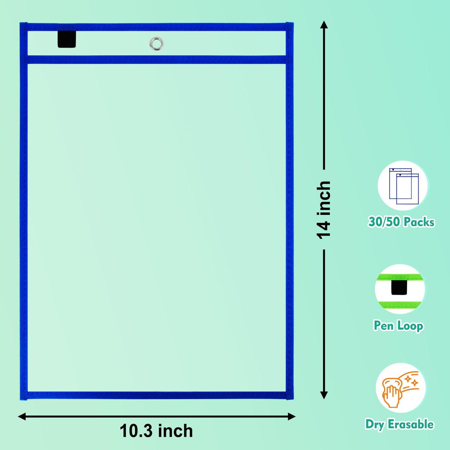 EEHZTSI 30 Packs Dry Erase Pocket Sleeves, Reusable Clear Plastic Classroom Pocket, 10x14 Inch Ticket Holders, Plastic Sleeves for School/Office Organization