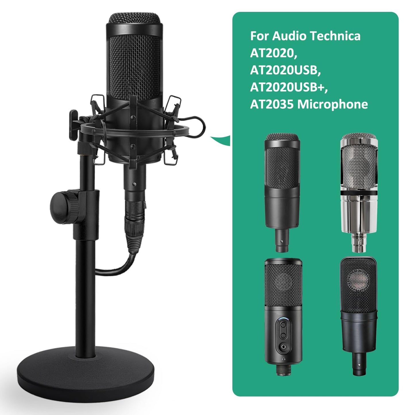 Rigych AT2020 Desktop Mic Stand, Table Mic Stand Adjustable Height with Metal Shock Mount, 5/8 to 3/8 Screw Adapter, Metal Weighted Base, for AT2020 AT2020USB AT2020USB+ AT2035 Microphone