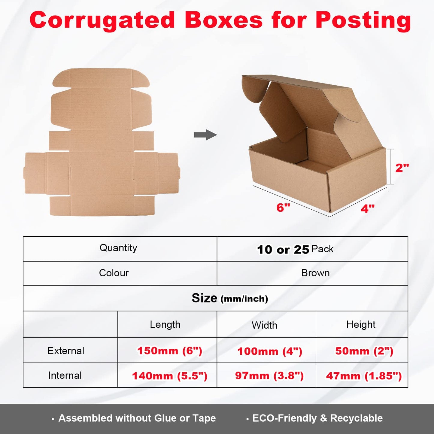 Corrugated Cardboard Shipping Boxes, 150x100x50mm (6"x4"x2") Small Parcel Boxes, Packaging Mailing Boxes for Business, Posting, Small Packet Shipping, Storing or Gift(Pack of 25)