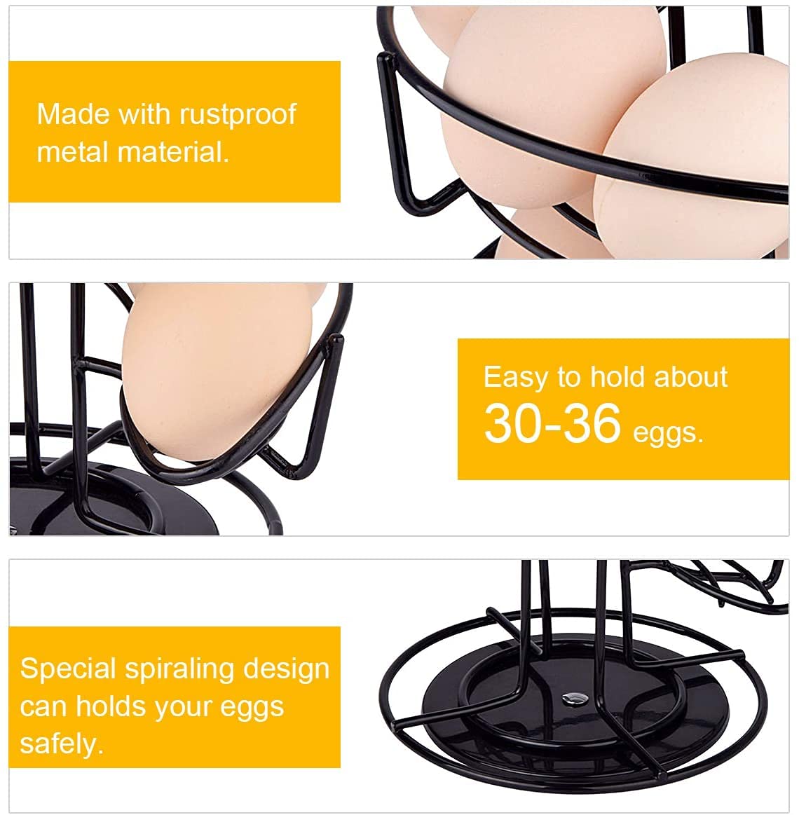 Toplife Spiral Design Metal Egg Skelter Dispenser Rack,Storage Display Rack (Black)