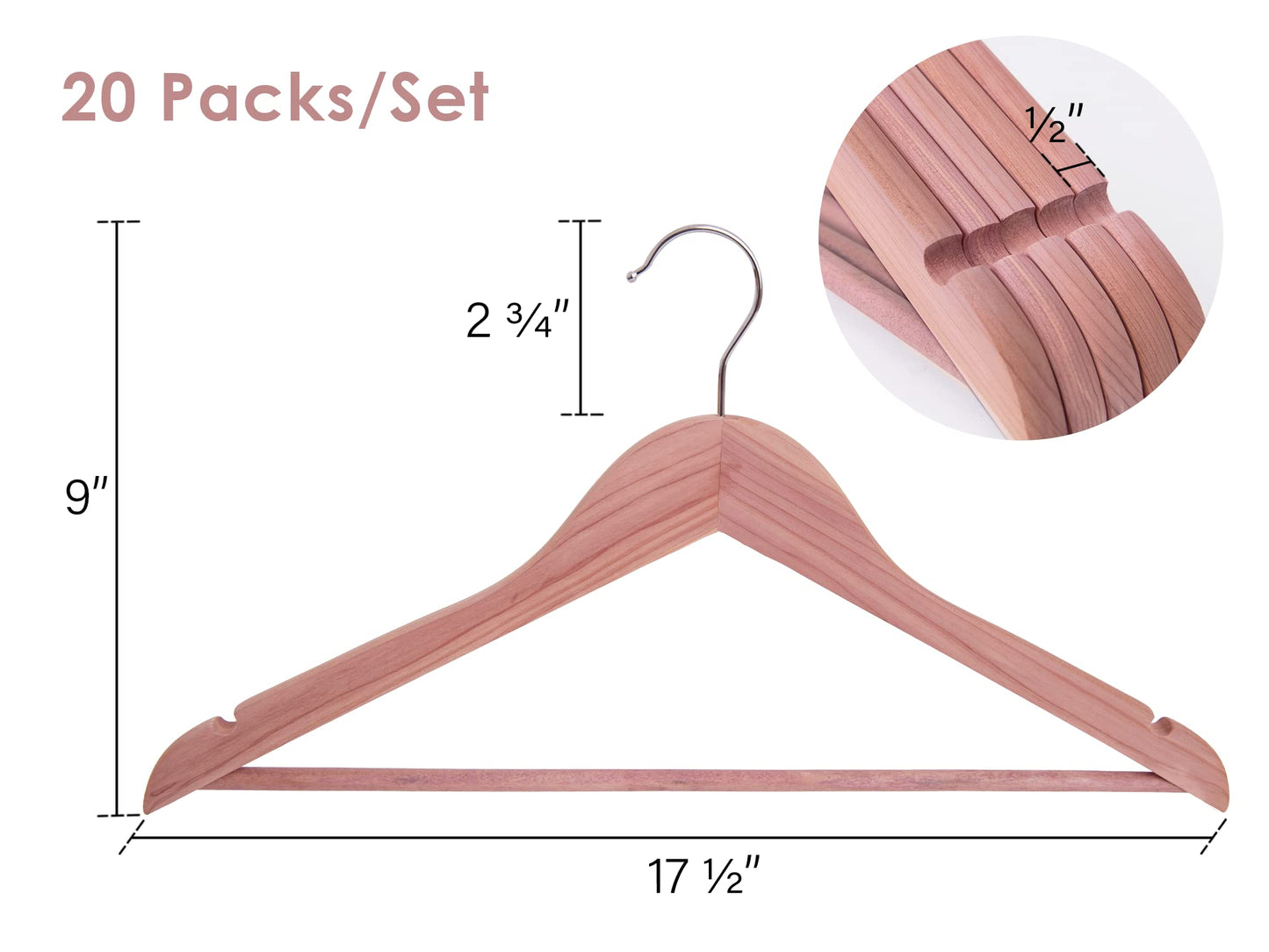 StorageWorks Cedar Wood Clothes Hanger 20 Pack, Wooden Coat Hangers for Shirts, Jackets, Pants, Suits, Sweaters