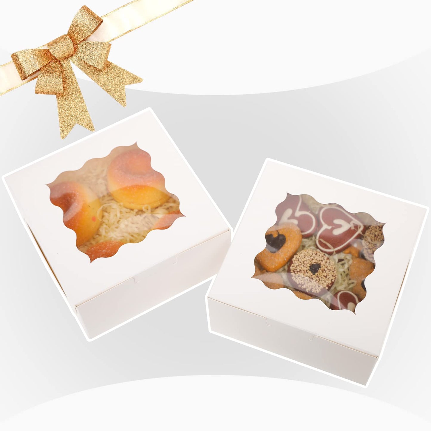 100Packs Bakery Boxes with Window 6x6x3 inches White Cookie Boxes Macaroon Boxes Thick & Sturdy Treat Boxes for Macarons