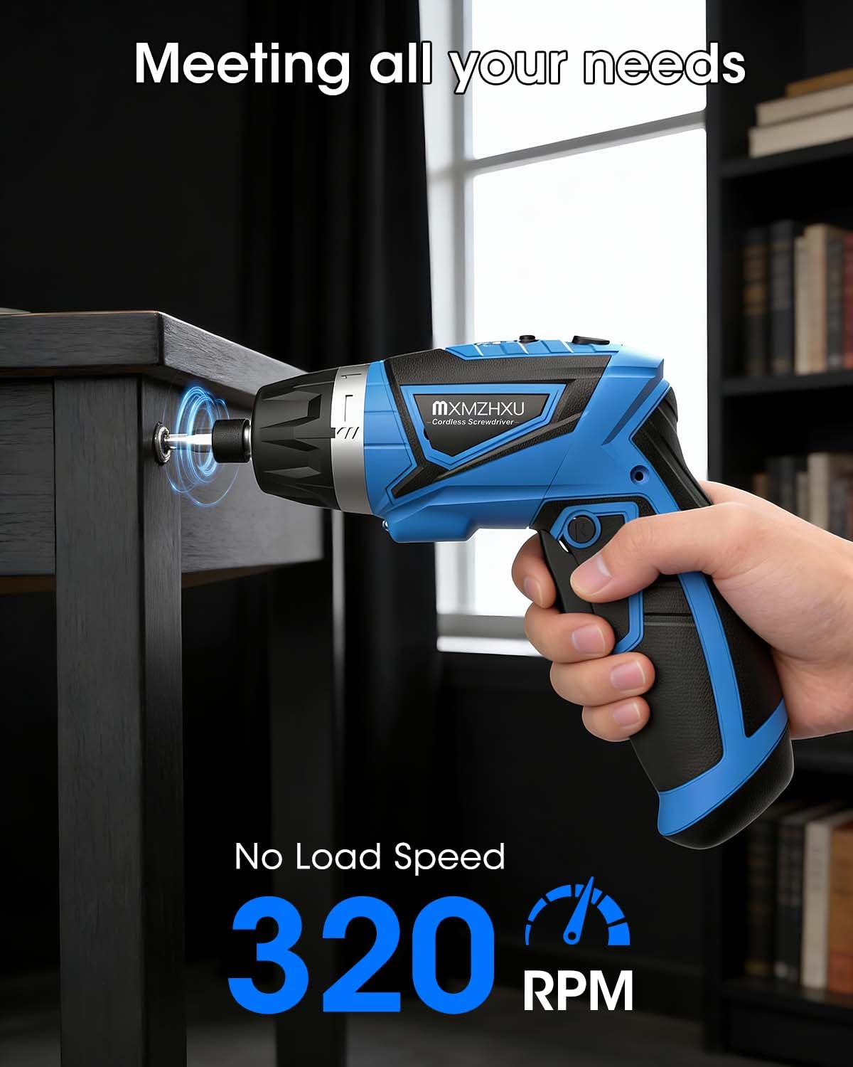 8V Cordless Electric Screwdriver,6+1 Torque Settings 10N·m 180°Adjustable Electric Screwdriver Set 50 Pcs Drill Rechargeable Battery,2Position Handle,Flexible Shaft,LED Light,for Home and Office.Blue