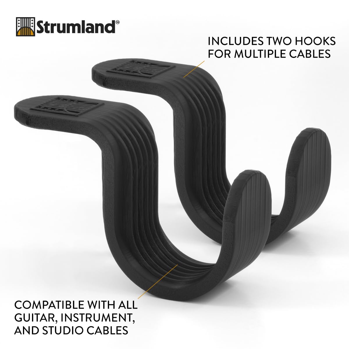Strumland Music Cable Organizer Set (2-Pack) – Peel-and-Stick Cable Hooks for Guitar, Instrument, and Studio Cables, Adhesive Backing for Desks, Amps, & Surfaces (Pitch Black)