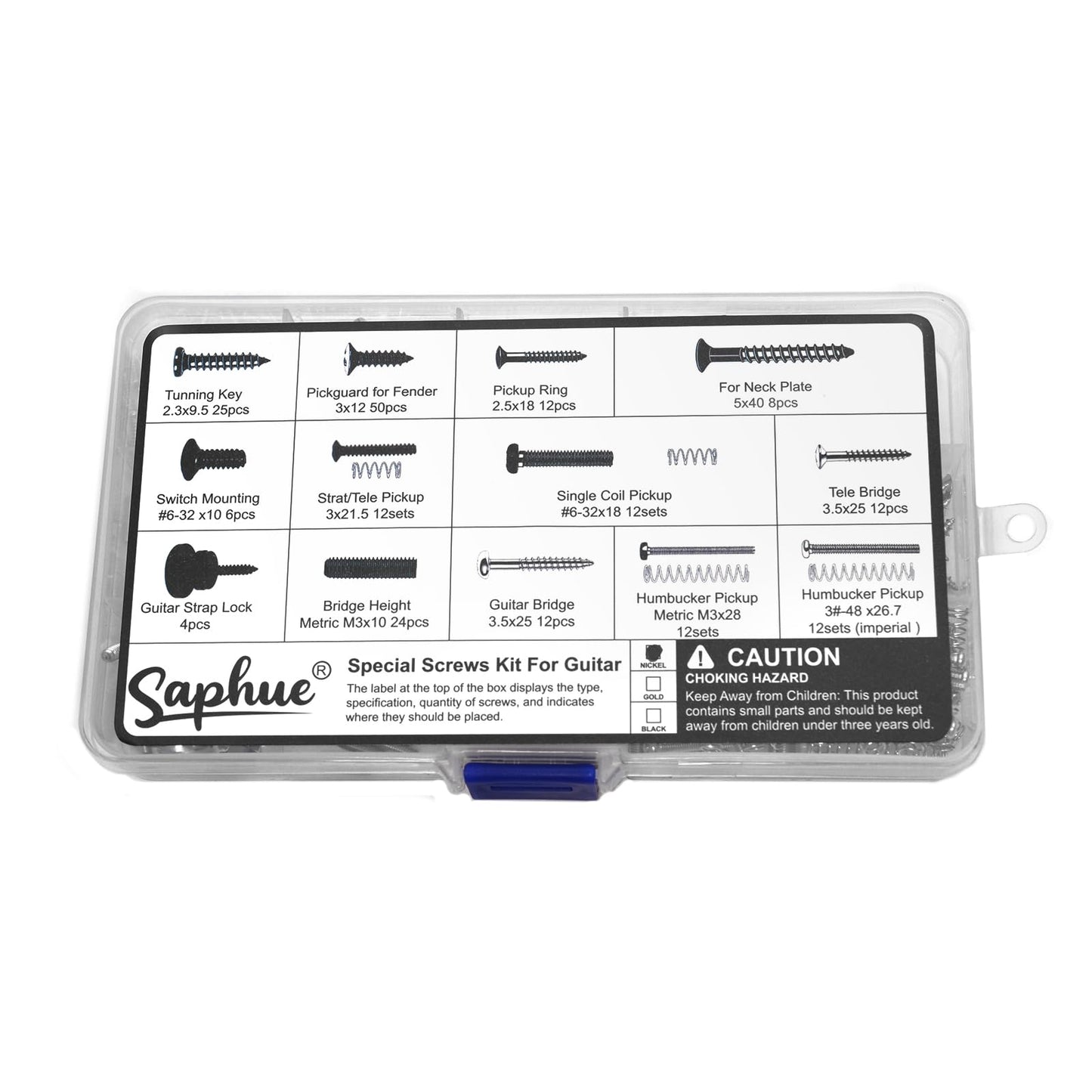 SAPHUE Guitar Screw Kit,201pcs Telecaster Kit, Pickguard Screws， Switch Plate Screws,For Fender/Tele/Strat/Sq,Tuner,Machine Head, Neck Plate,Guitar Strap End Pins,Pickup,Bridge, Guitar Repair Kit