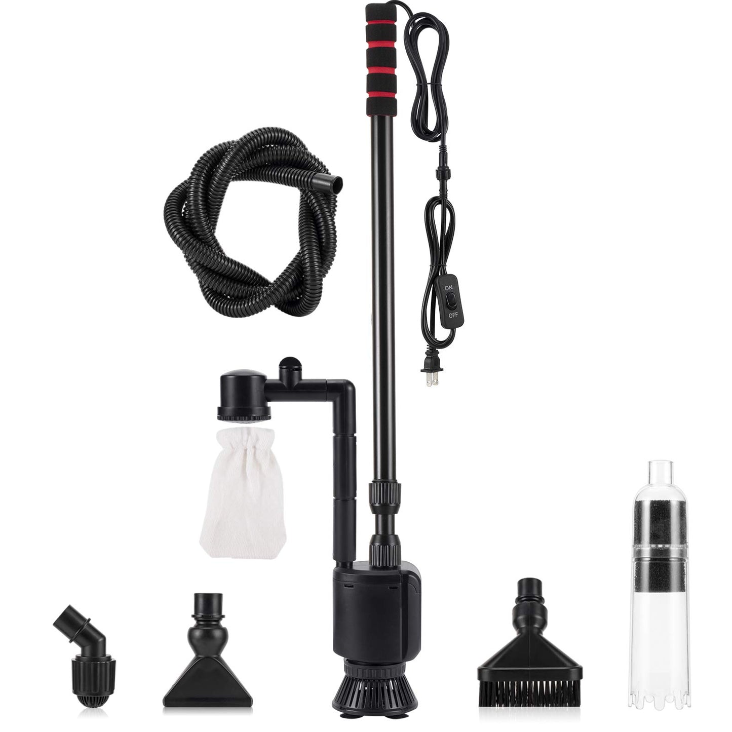 AQQA Aquarium Gravel Cleaner Siphon Kit,6 in 1 Electric Automatic Removable Vacuum Water Changer，Multifunction Wash Sand Suck The Stool Filter 110V/ 20W 320GPH (20W 320GPH)