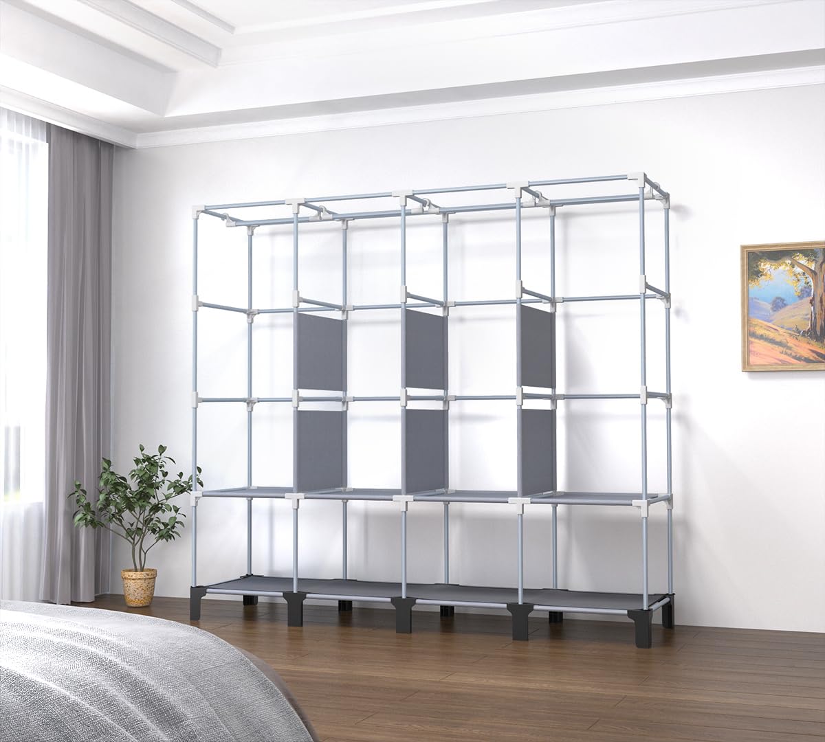 Portable Wardrobe, Large Capacity Closet Storage with Cloth Cover, Dustproof, Waterproof, Side Pockets, Simple Wardrobe Organizer, 51.2 inches, Depth 17.8 inches (Black, Extra Large)
