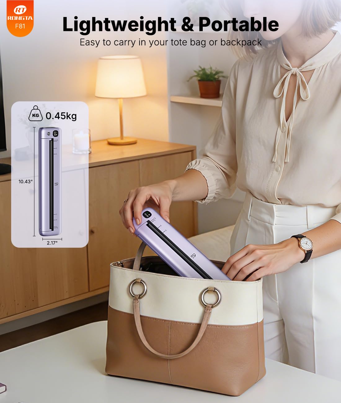 Rongta Portable Printer Wireless for Travel, Inkless Thermal Printer, Compatible with Android,iOS & Laptop, Small Bluetooth Mobile Printer for School/Office/Home Use (Purple)