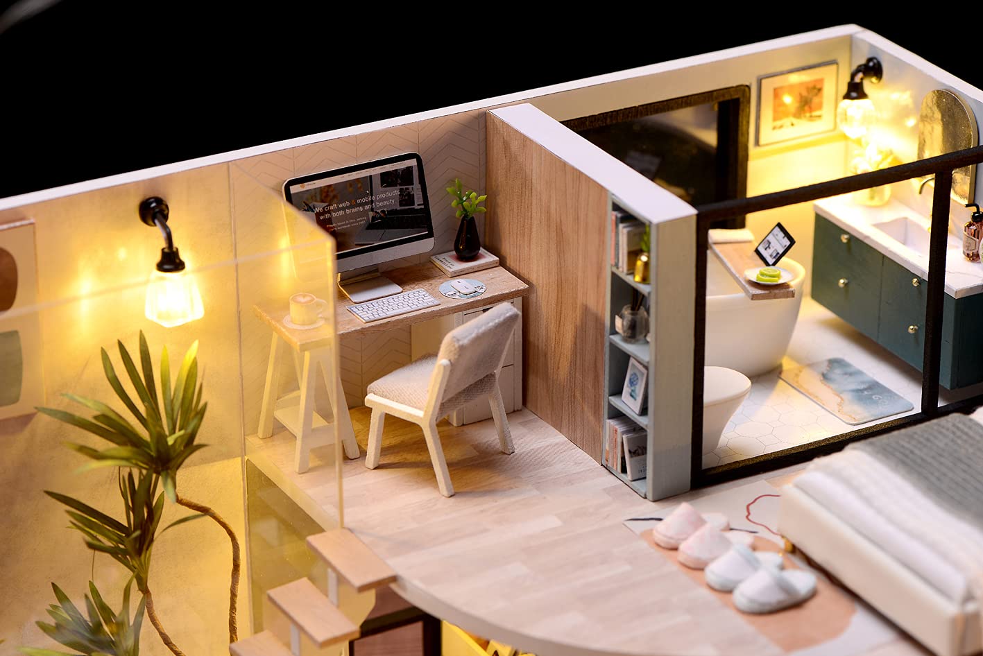 CUTEROOM DIY Miniature Dollhouse Kit with Furniture,Wooden Doll House Plus Music Movement & LED Lights, 1:24 Scale DIY House Kit Best Birthday Gifts (L032)