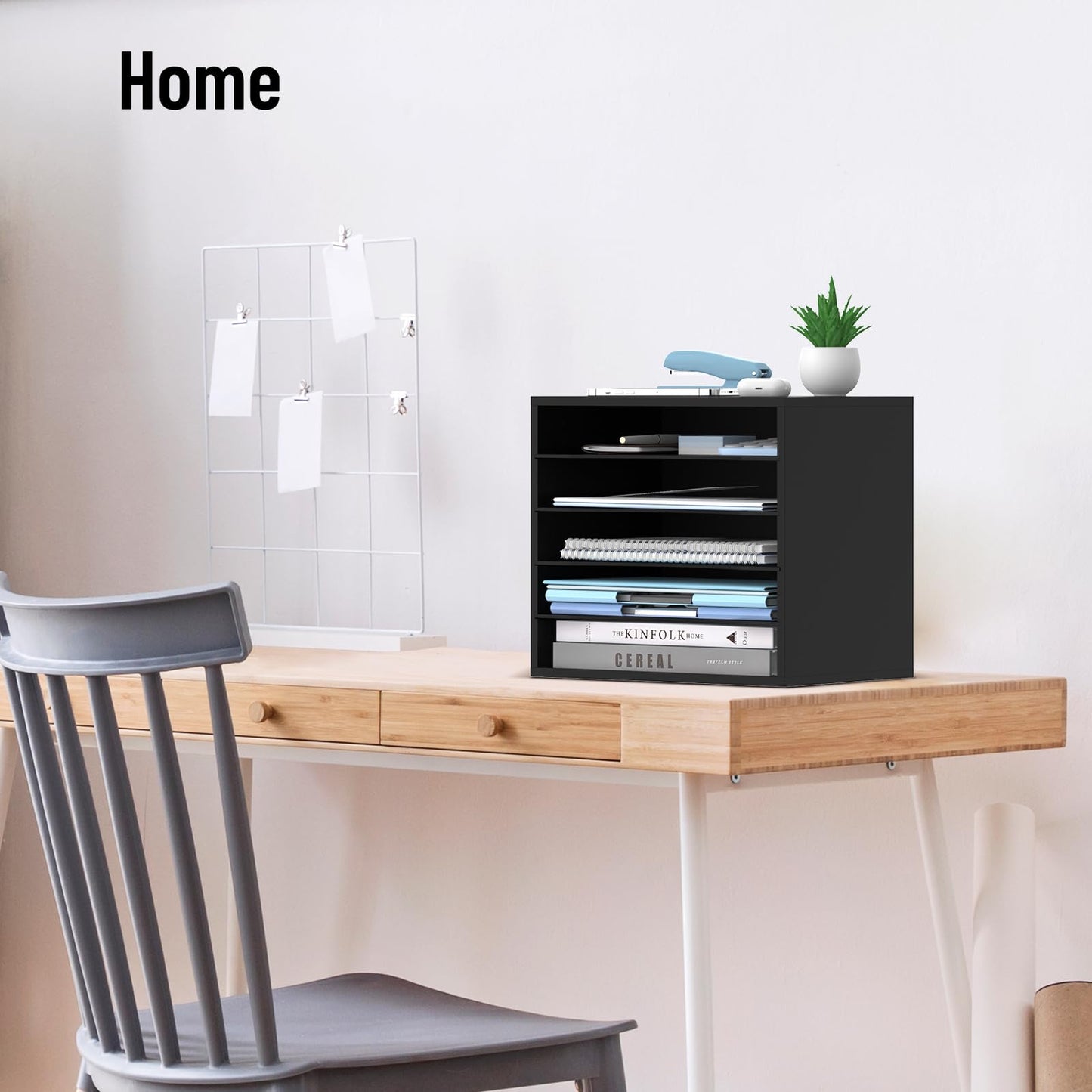 SHARKWOODS 5-Tier Wood Desk Organizer, Paper Sorter for Desktop with Adjustable Storage Shelves, Desktop Mail Holder for Office Home Classroom, Black