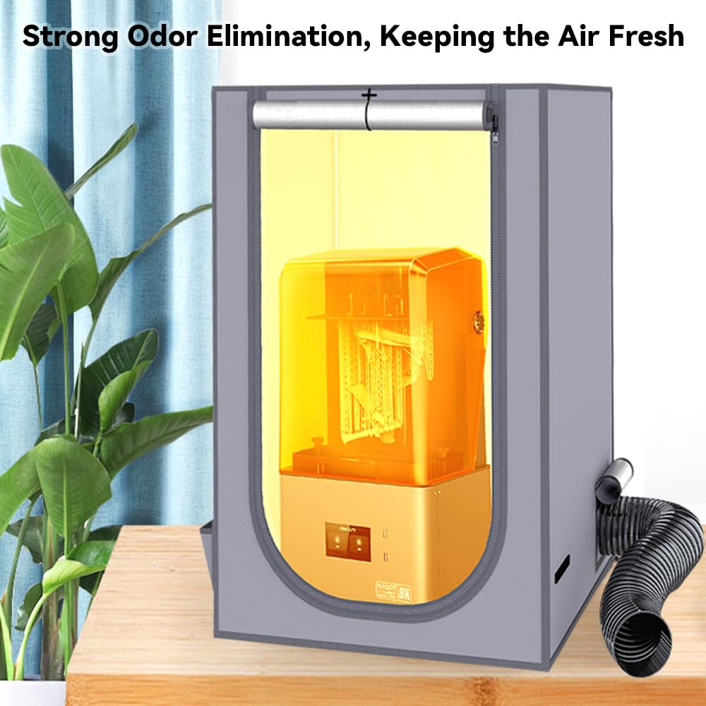 Skouphy Resin 3D Printer Enclosure with Ventilation Kit, LED Light,Thermo-Hygrometer Dustproof Cover Eliminate Odors Compatible with Anycubic Elegoo Creality Series LCD Resin UV 3D Printer Grey
