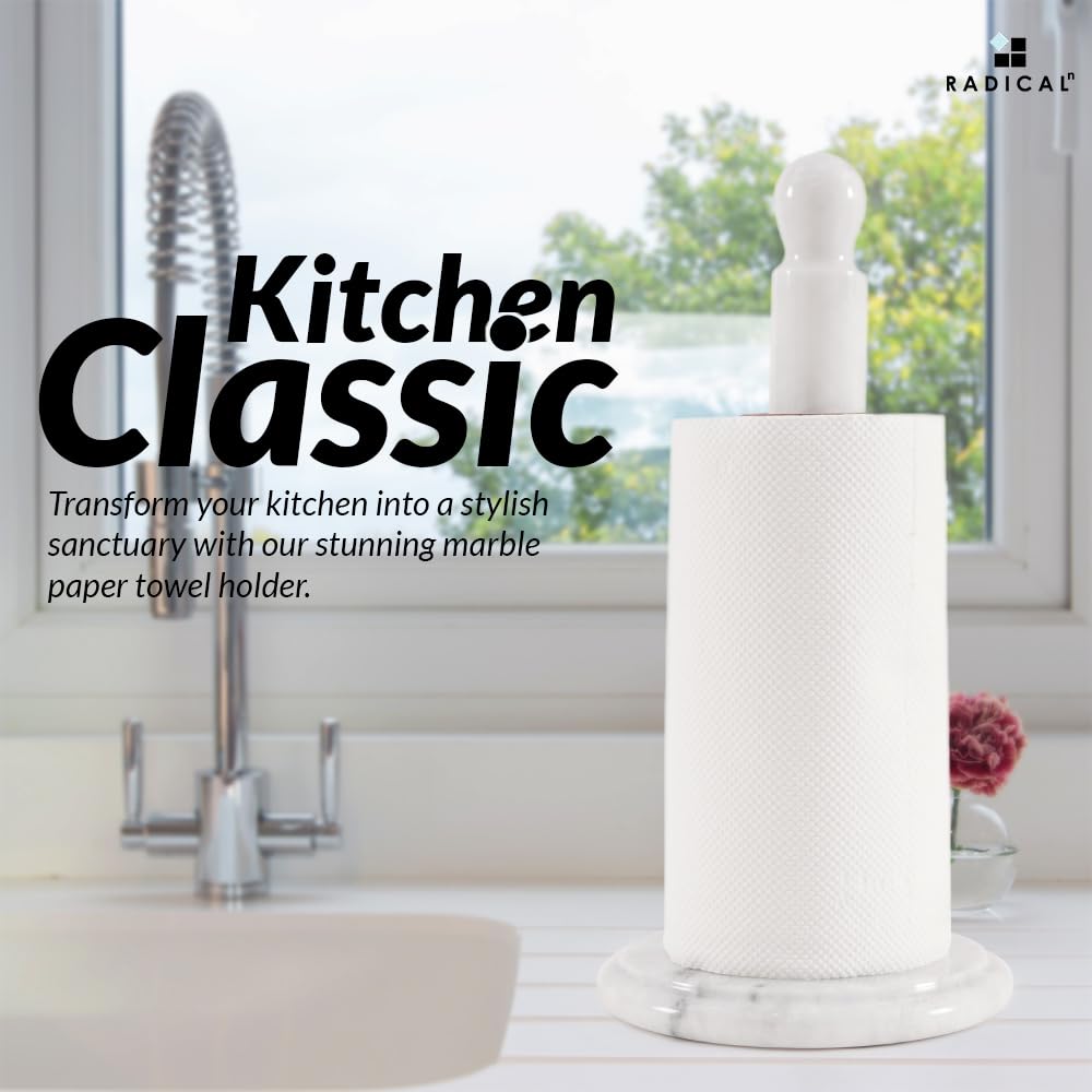 Marble Paper Towel Holder 12.5" Inch Natural Stone Countertop Kitchen Roll Stand, Free Standing Paper Towel Holder for Kitchen Decor, Dining Table and Countertop Organizer