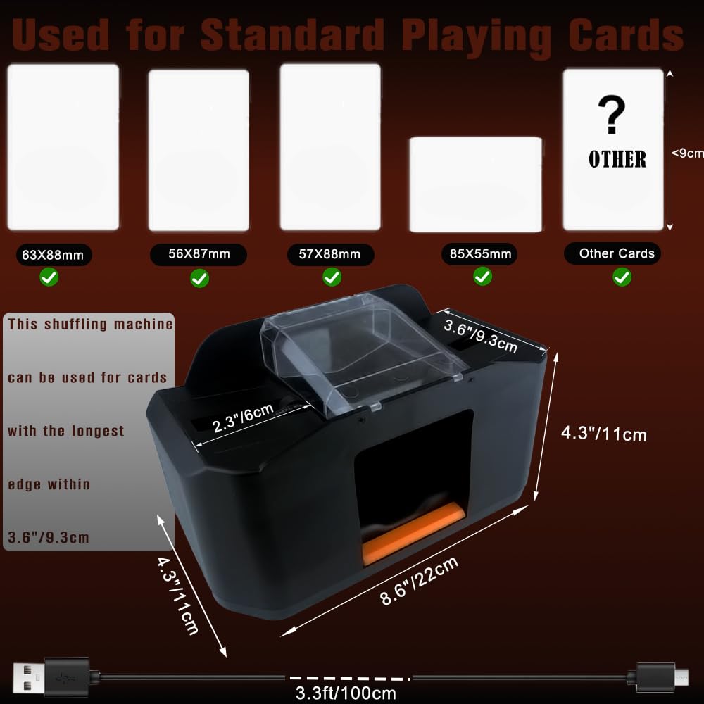 Rechargeable Card Shuffler Machine, 2000mAh USB-C Automatic Poker Shuffler for 1-2 Decks, Silent Portable Mixer