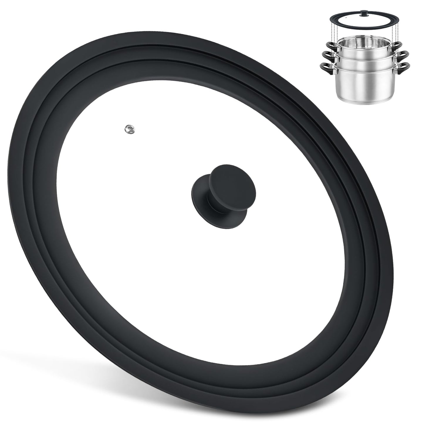Extra Large Universal Lid Fits 13", 14", 15" Cookware - Silicone Replacement Pan Lid for Pots, Pans, and Skillets - Tempered Glass Pot Lid Cover for Frying Pans, Cast Iron, CrockPot