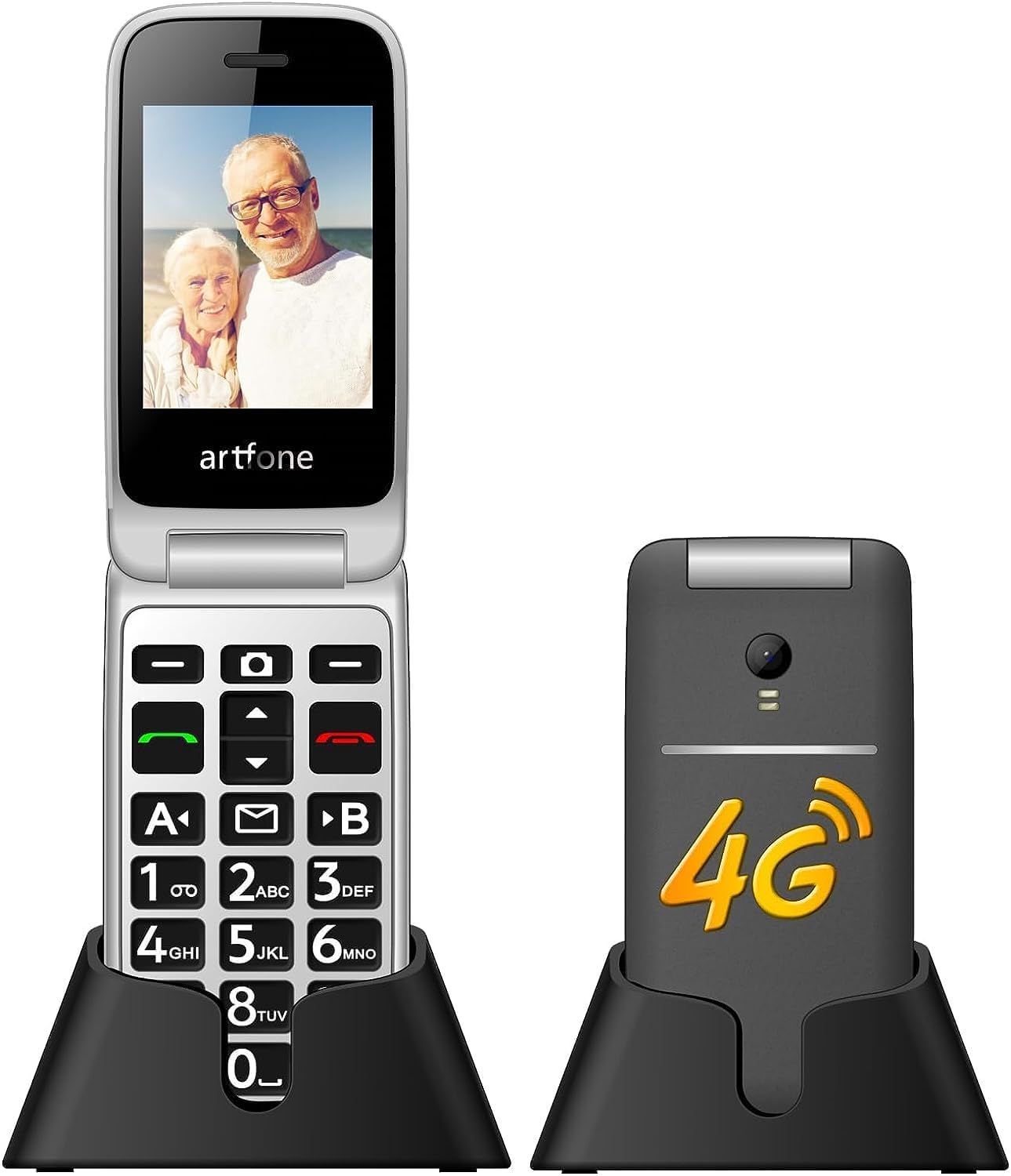 4G Foldable Mobile Phone for Seniors with SOS Button, SIM-Free Flip Phone for Elderly, Unlocked Senior Flip Basic Phone, with Charging Station, Camera, FM, Flashlight (Gray)