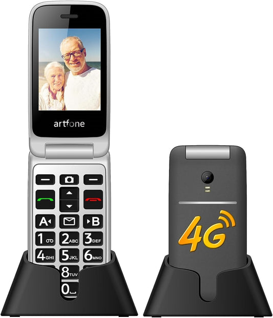 4G Foldable Mobile Phone for Seniors with SOS Button, SIM-Free Flip Phone for Elderly, Unlocked Senior Flip Basic Phone, with Charging Station, Camera, FM, Flashlight (Gray)