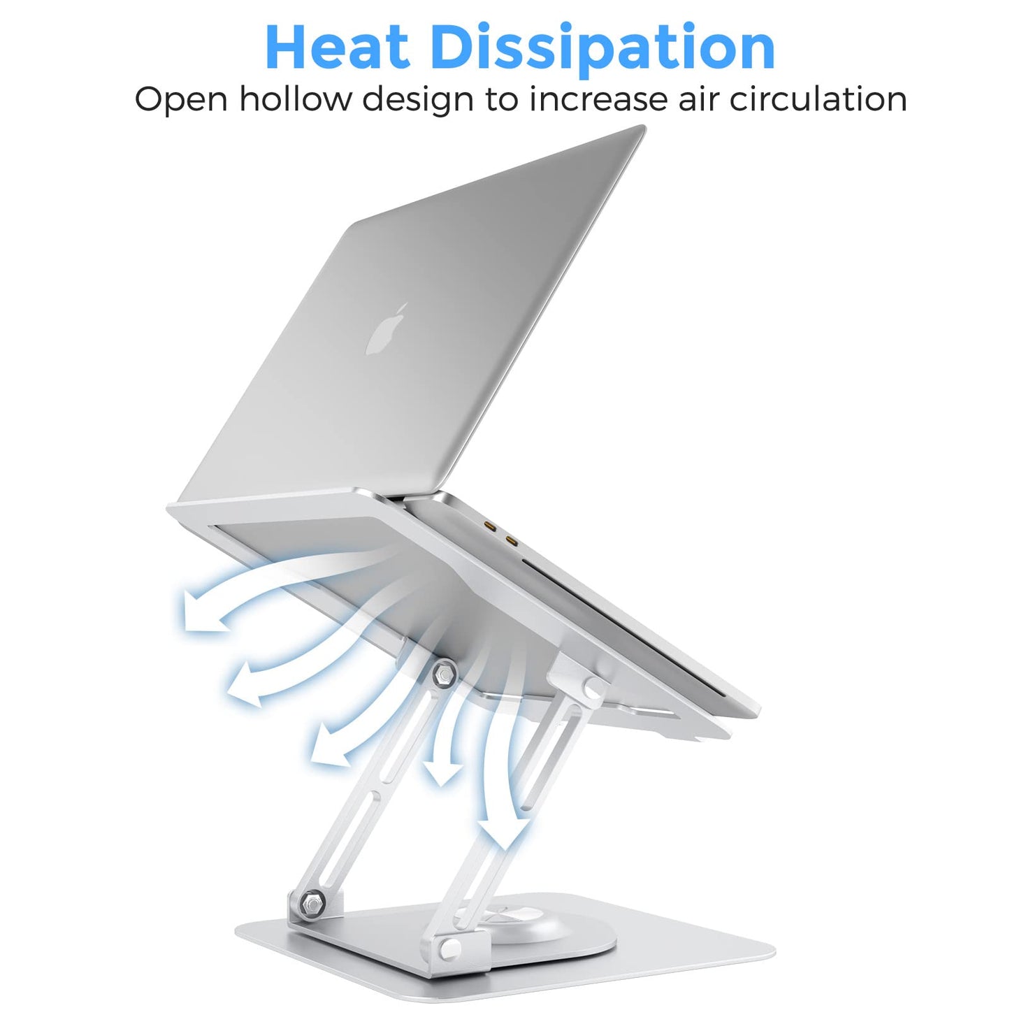 Swivel Laptop Stand for Desk, Adjustable Height Aluminum Computer Stand with 360 Rotating Base, Foldable Ergonomic Riser, Portable Laptop Holder Compatible with MacBook, All Laptops 10-17'', Chrome