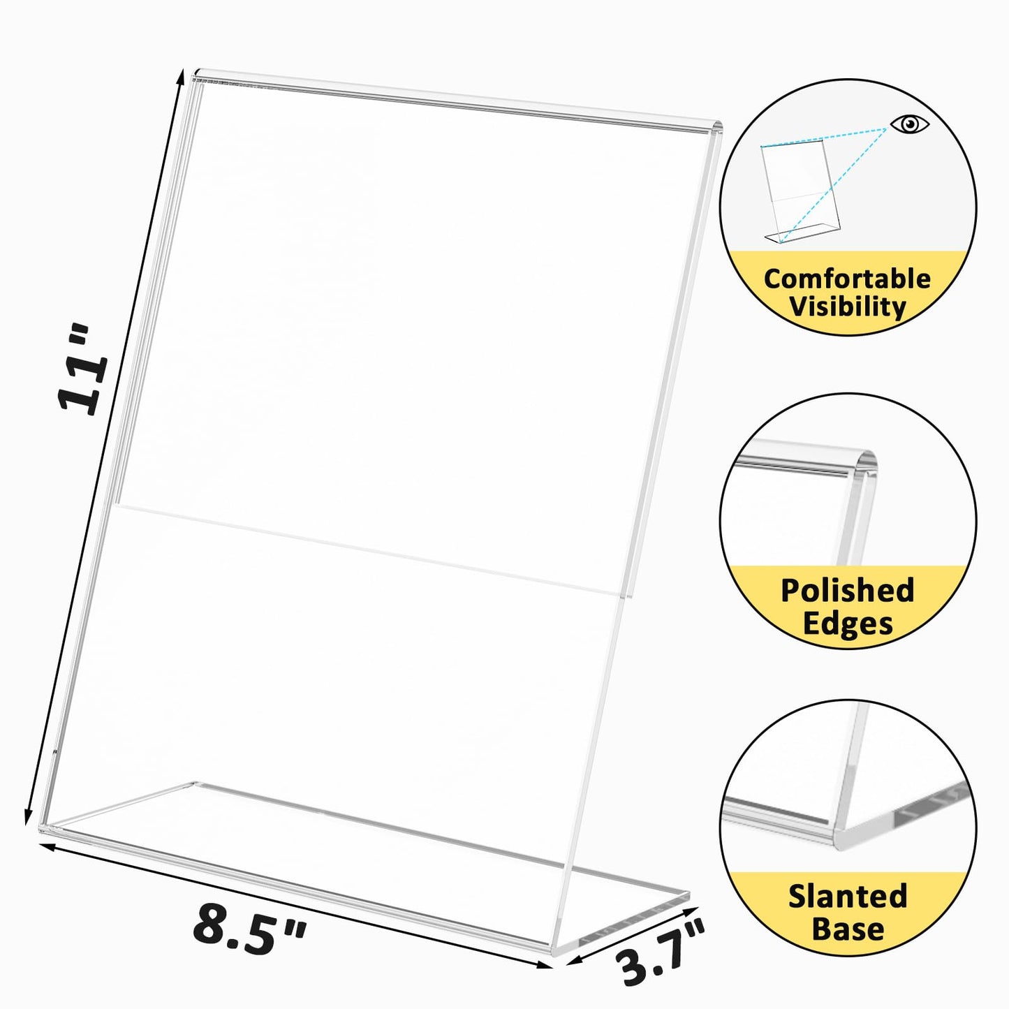 8 Pack Acrylic Sign Holder, Clear 8.5 x 11 Inch Slant Back Vertical Sign Holder, Tabletop Plastic Paper Picture Frame Flyer Document Holder Display Stand for Home, Office, Restaurants, and Stores