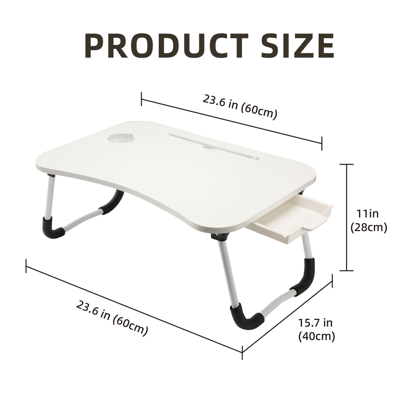 EAQ Laptop Bed Desk,Bed Table Portable Foldable Laptop Bed Tray Table with Cup Holder/Storage Drawer/Bookshelf Board for Bed/Couch/Sofa Working, Reading (White)