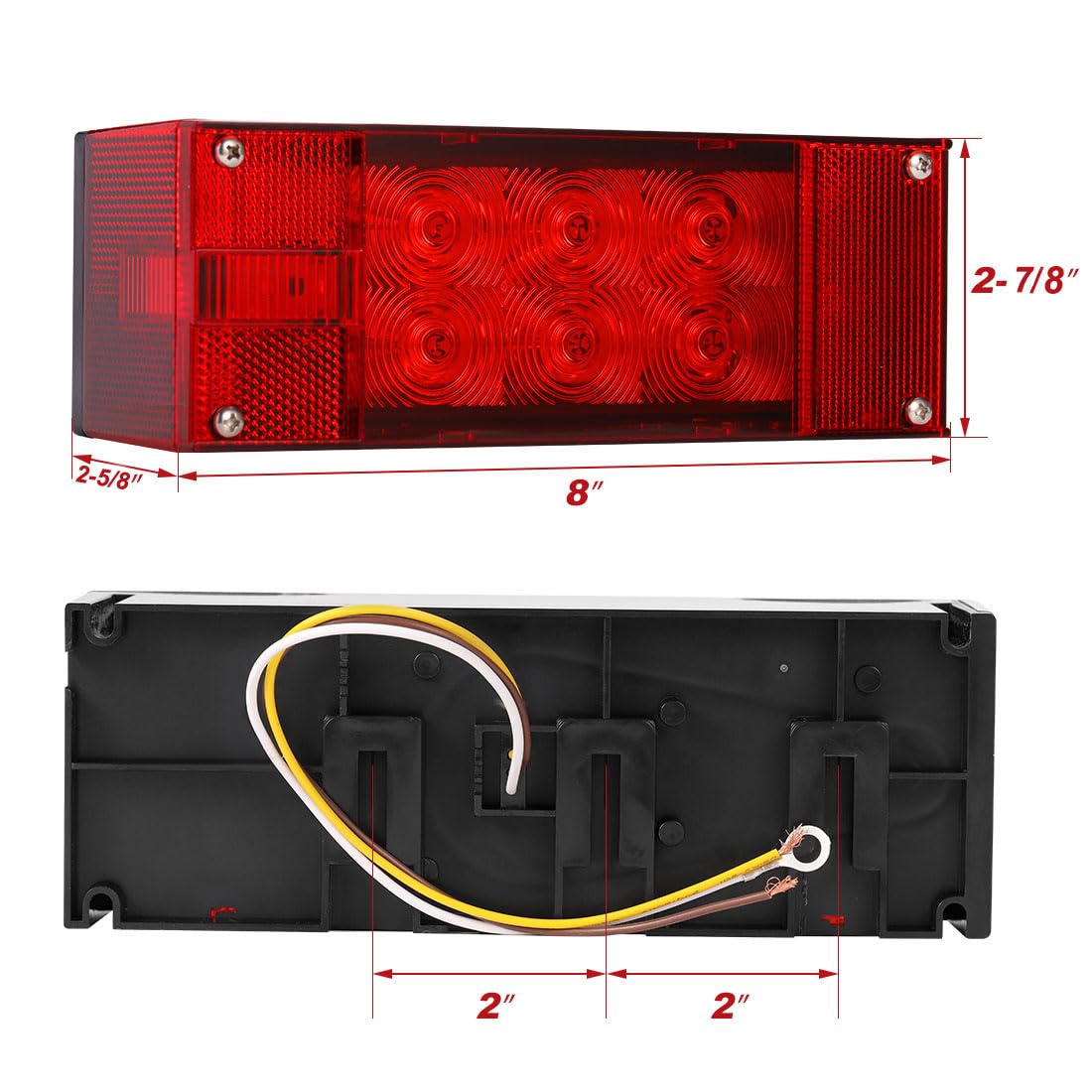 CZC AUTO 12V LED Low Profile Submersible Rectangular Trailer Light Kit Tail Stop Turn Running Lights for Boat Trailer Truck