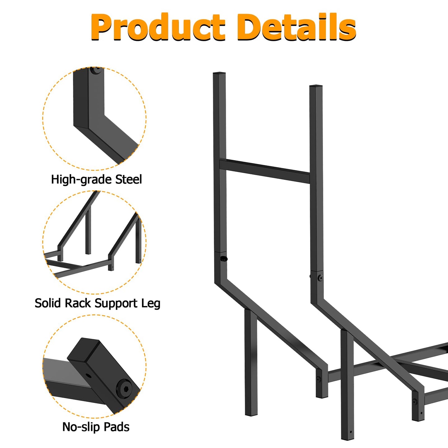 HEOMU 6FT Firewood Rack Outdoor, Metal Firewood Holder for Outdoor Indoor Fireplace Wood Organizer, Heavy Duty Wood Stacking Rack Firewood Carrier for Deck Patio Logs Storage with Black Finish
